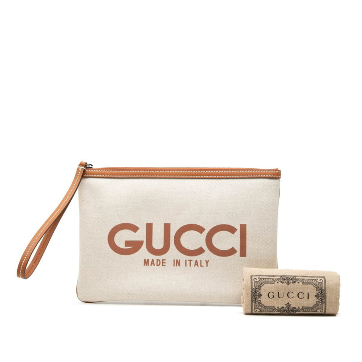 Gucci Brown Ivory Canvas Leather Pvc Clutch Bag (Pre-Owned)