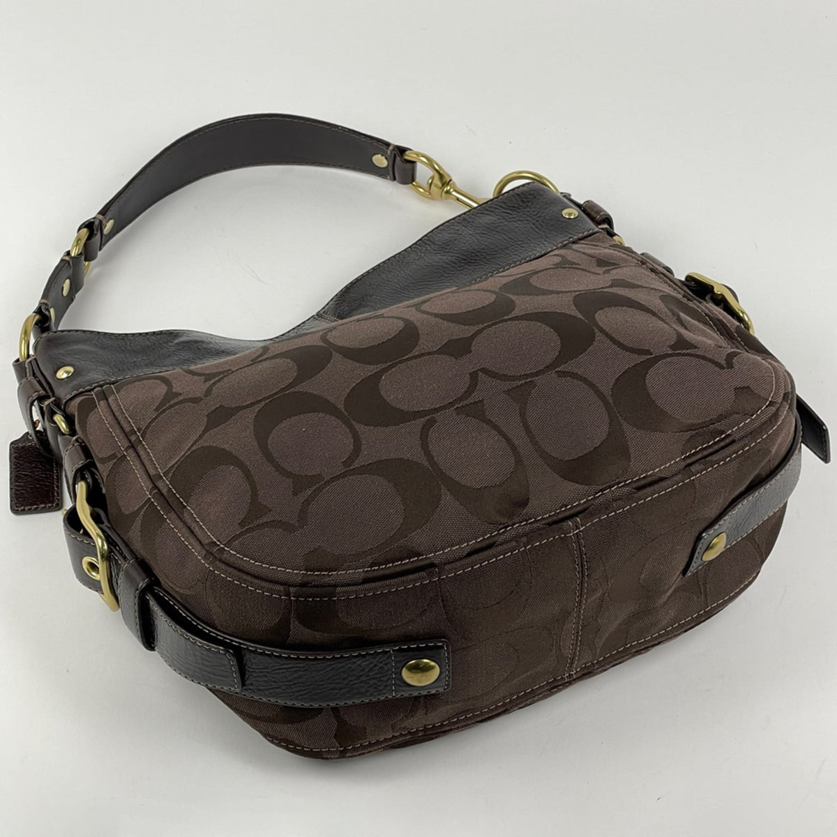 Coach Signature Brown Canvas Leather Shoulder Bag (Pre-Owned)