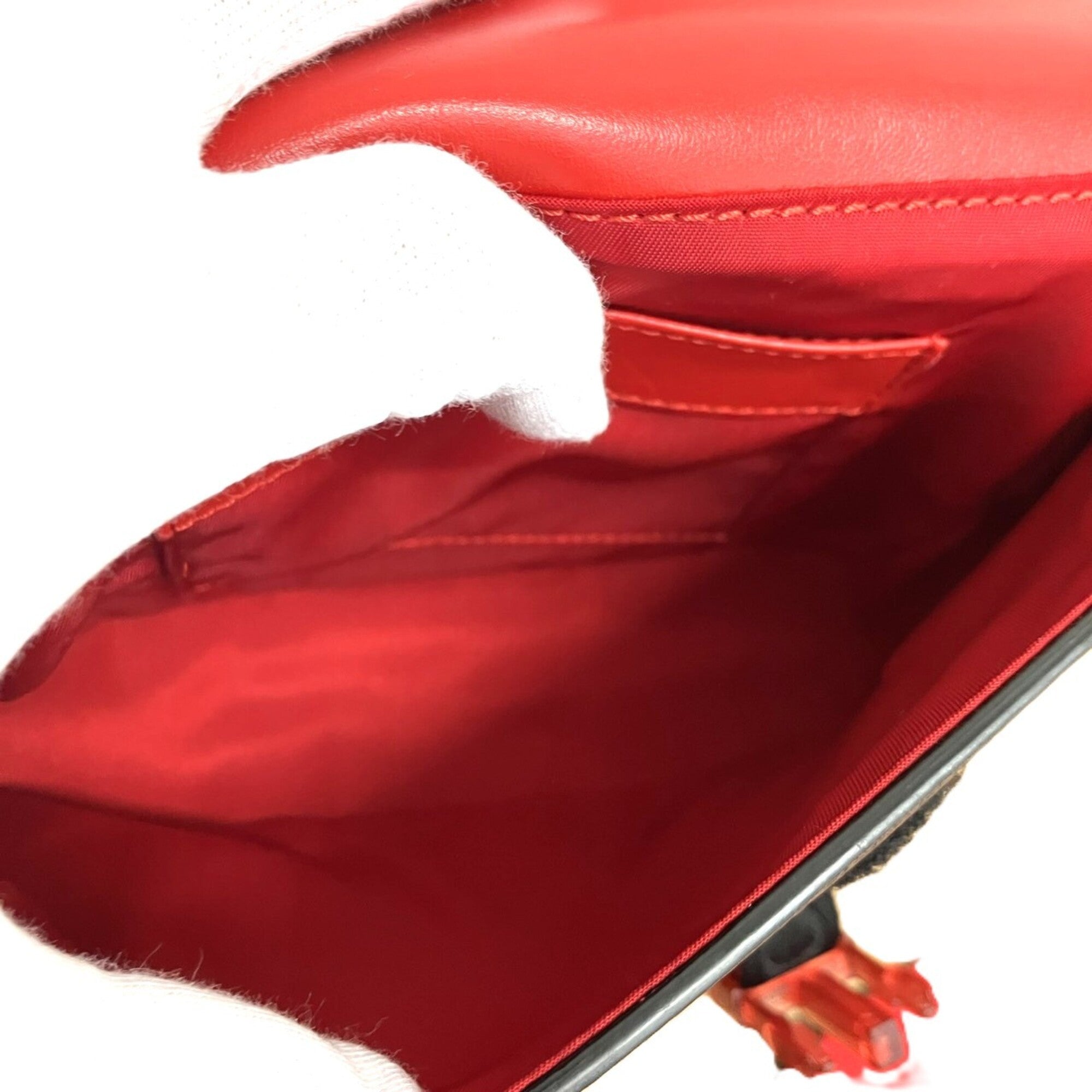 Christian Louboutin Black Red Color Leather Shoulder Bag (Pre-Owned)