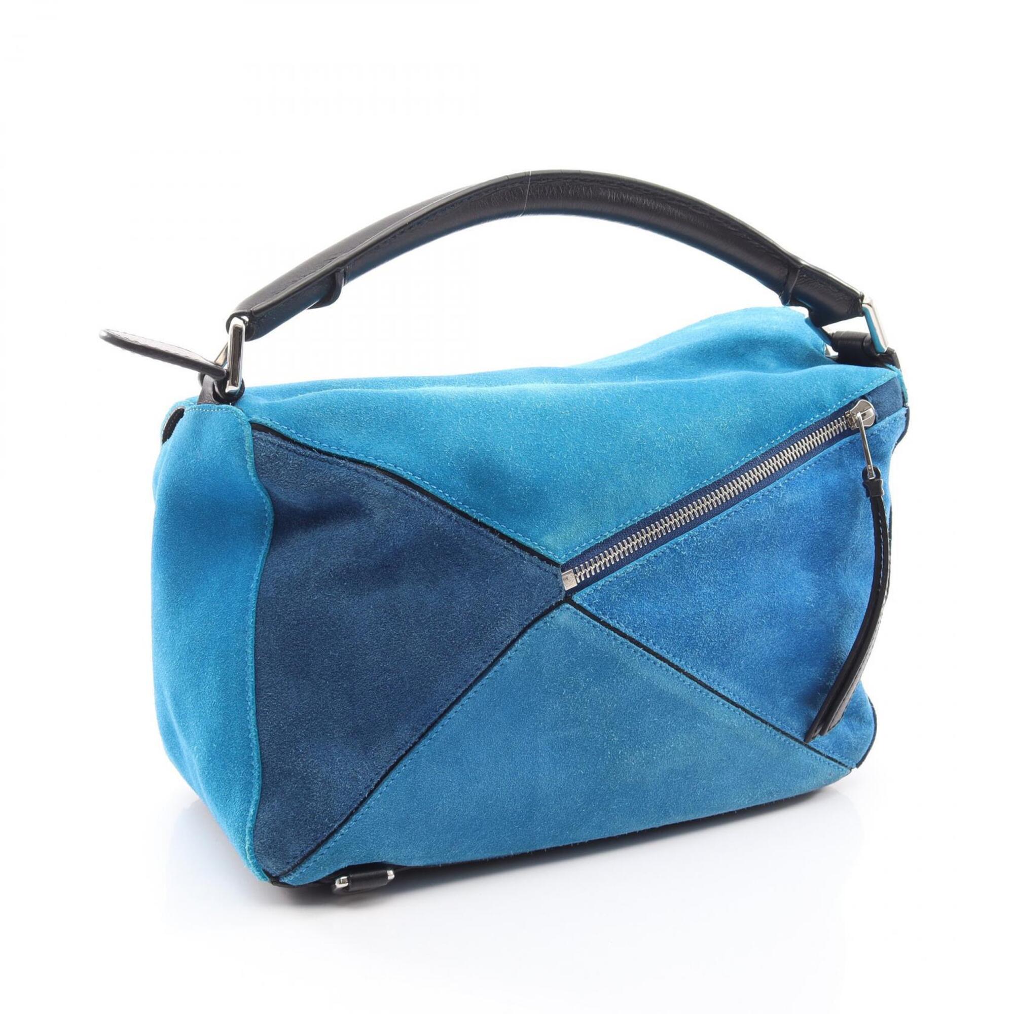 Loewe Black Blue Leather Suede Handbag (Pre-Owned)