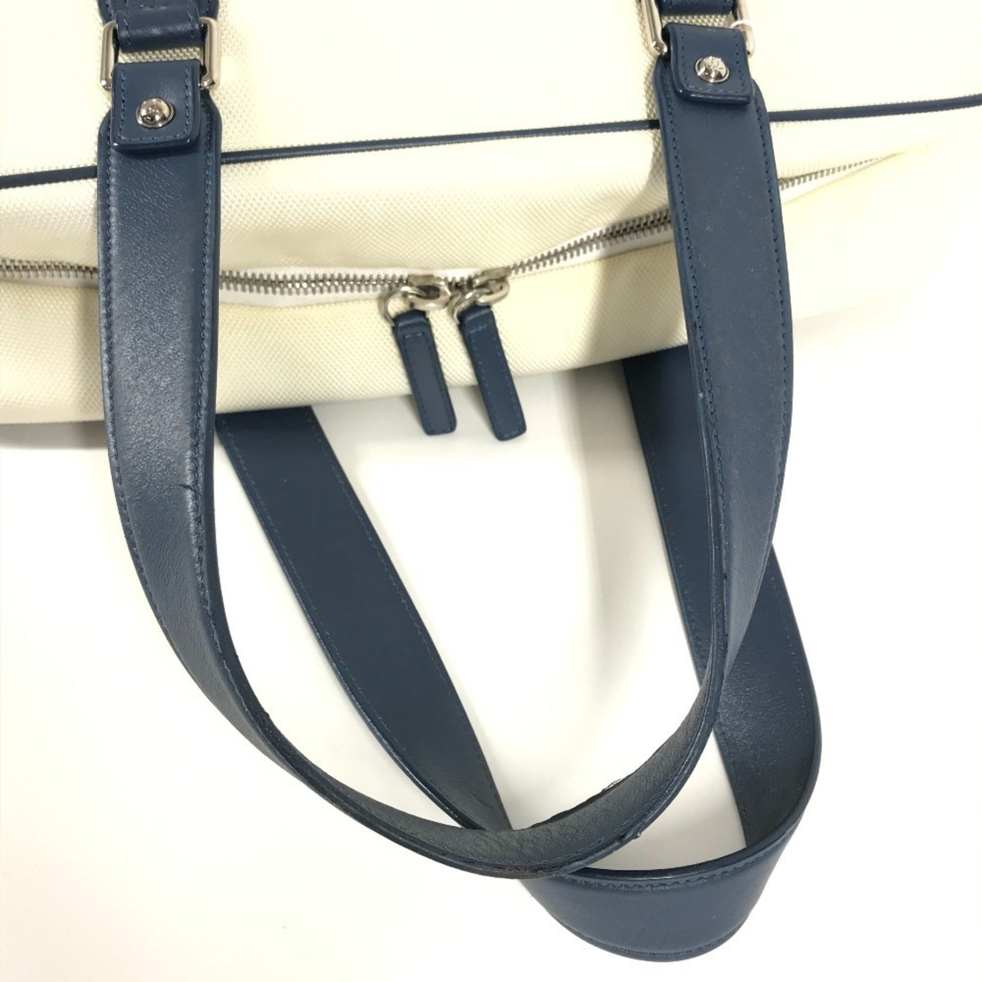Chanel Blue White Leather Canvas Shoulder Bag Tote Bag (Pre-Owned)