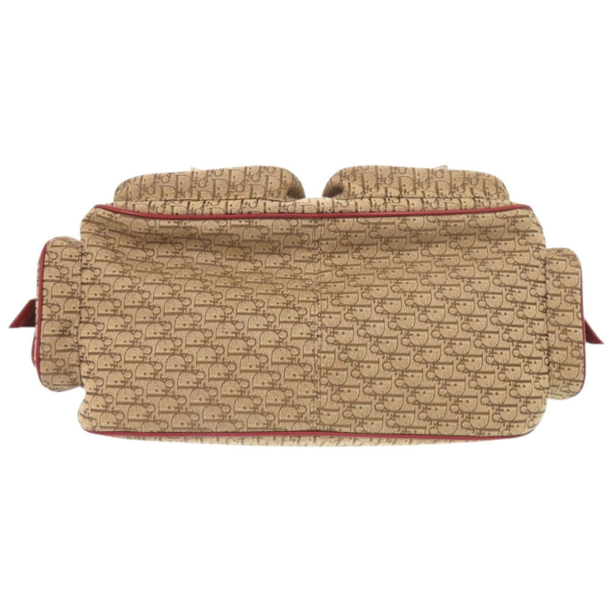 Christian Dior Beige Red Color Leather Canvas Handbag Shoulder Bag (Pre-Owned)