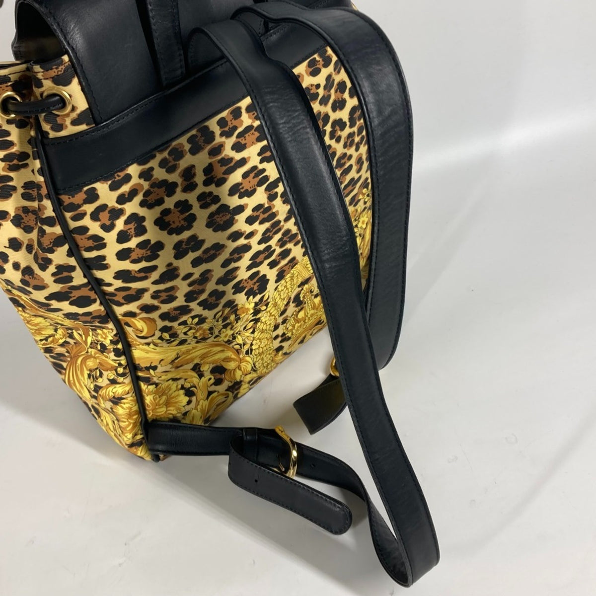 Versace Black Yellow Pvc Leather Backpack (Pre-Owned)