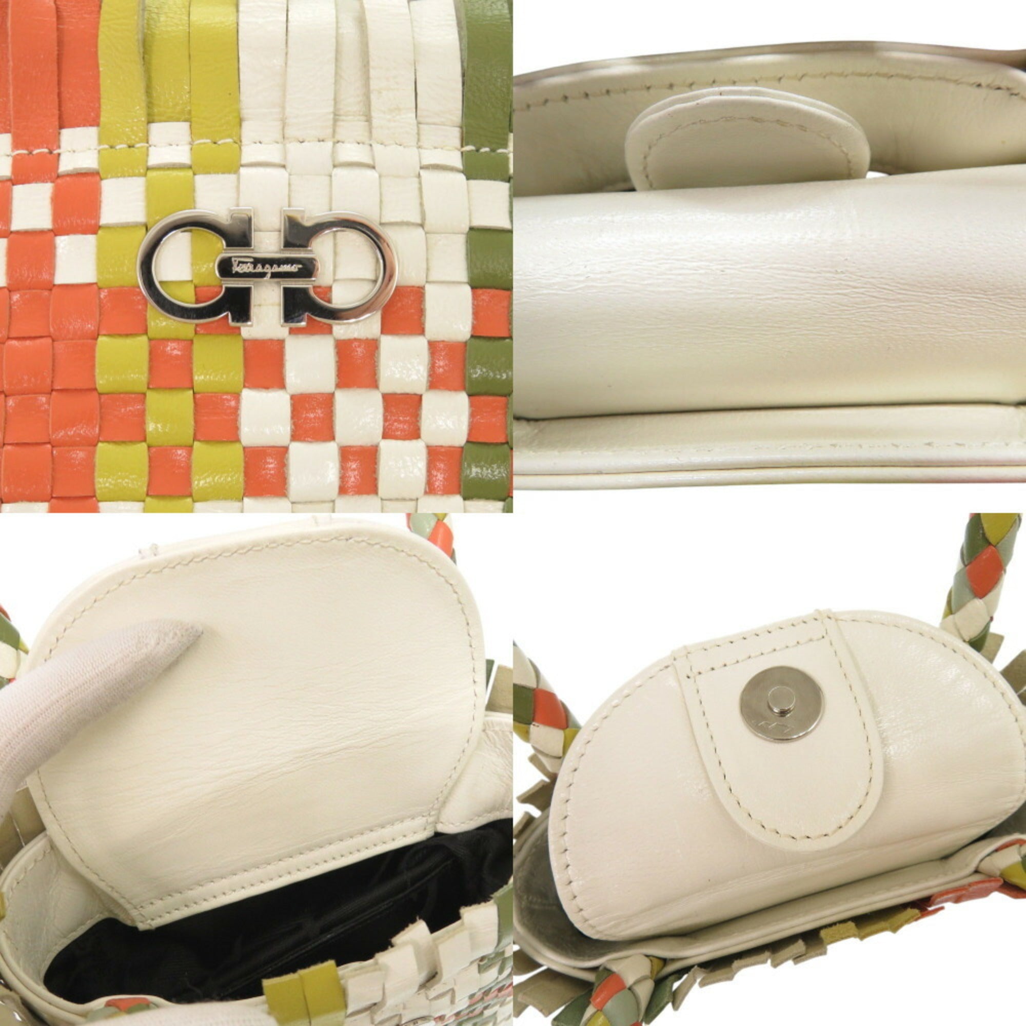 Salvatore Ferragamo Green Orange White Leather Handbag (Pre-Owned)