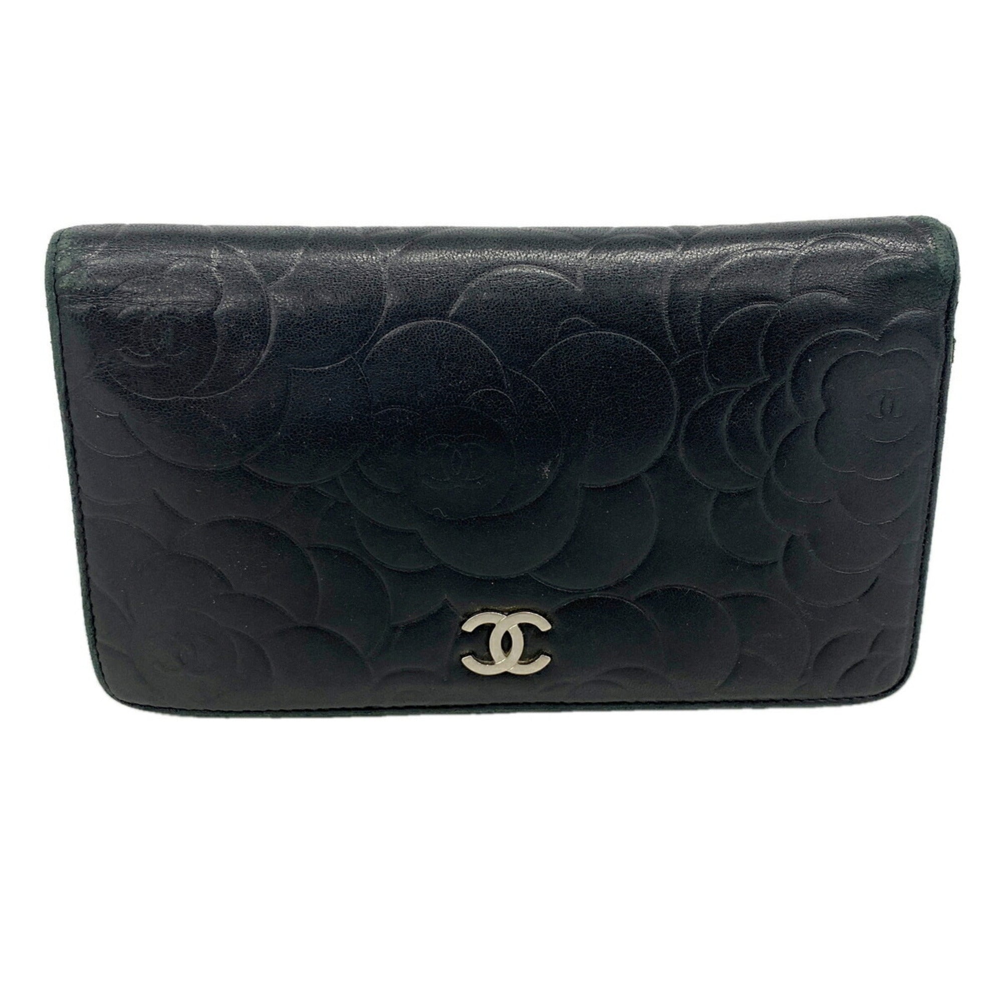Chanel Black Leather Long Wallet (Bi-Fold) (Pre-Owned)