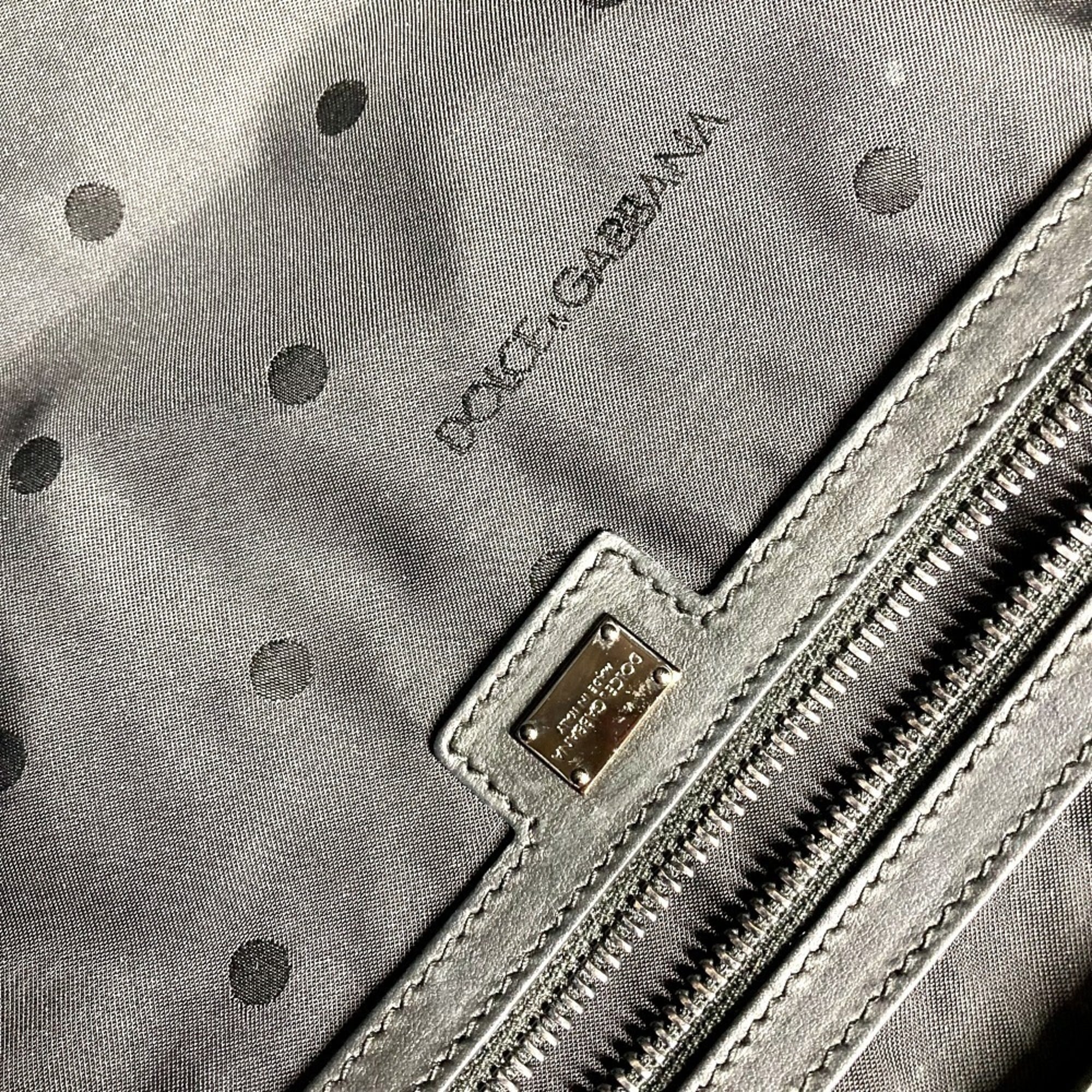 Dolce & Gabbana Black Blue Leather Canvas Shopping Bag Shoulder Bag Tote Bag (Pre-Owned)