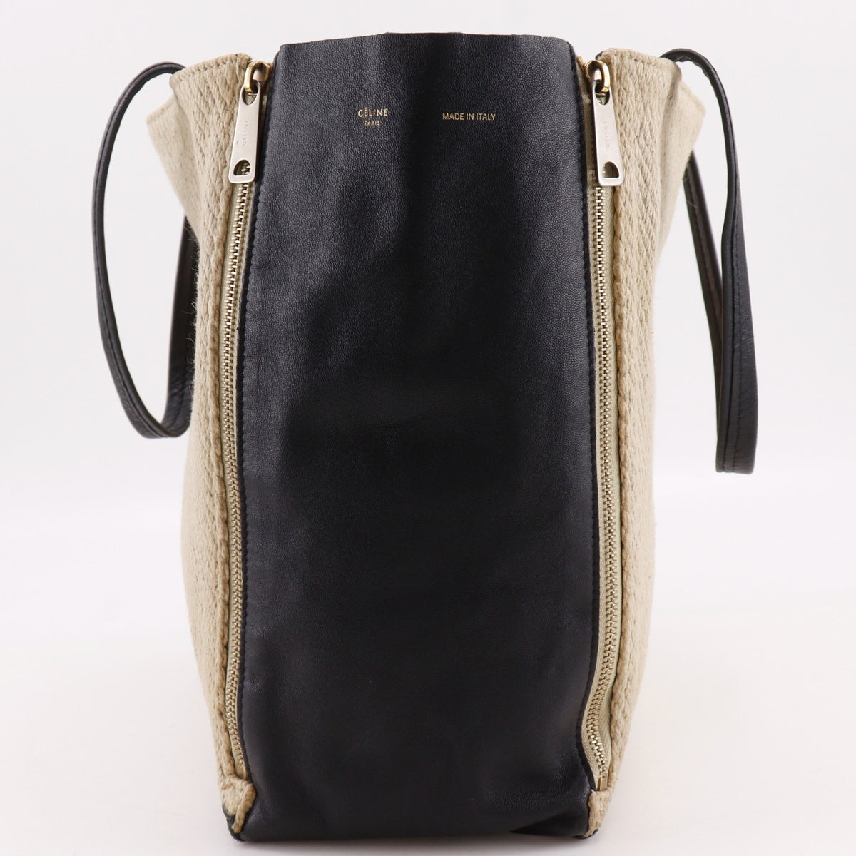 Celine Cabas Beige Black Linen Leather Tote Bag (Pre-Owned)