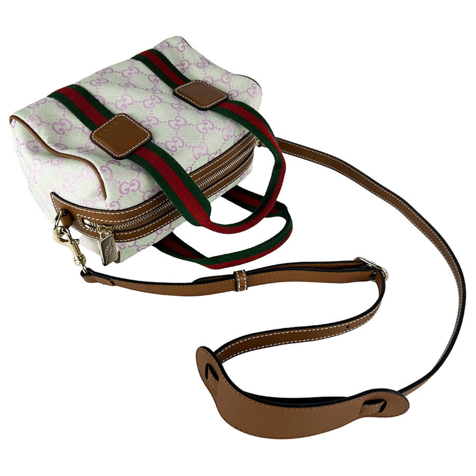 Gucci Brown Green Pink Canvas Leather Handbag Shoulder Bag (Pre-Owned)