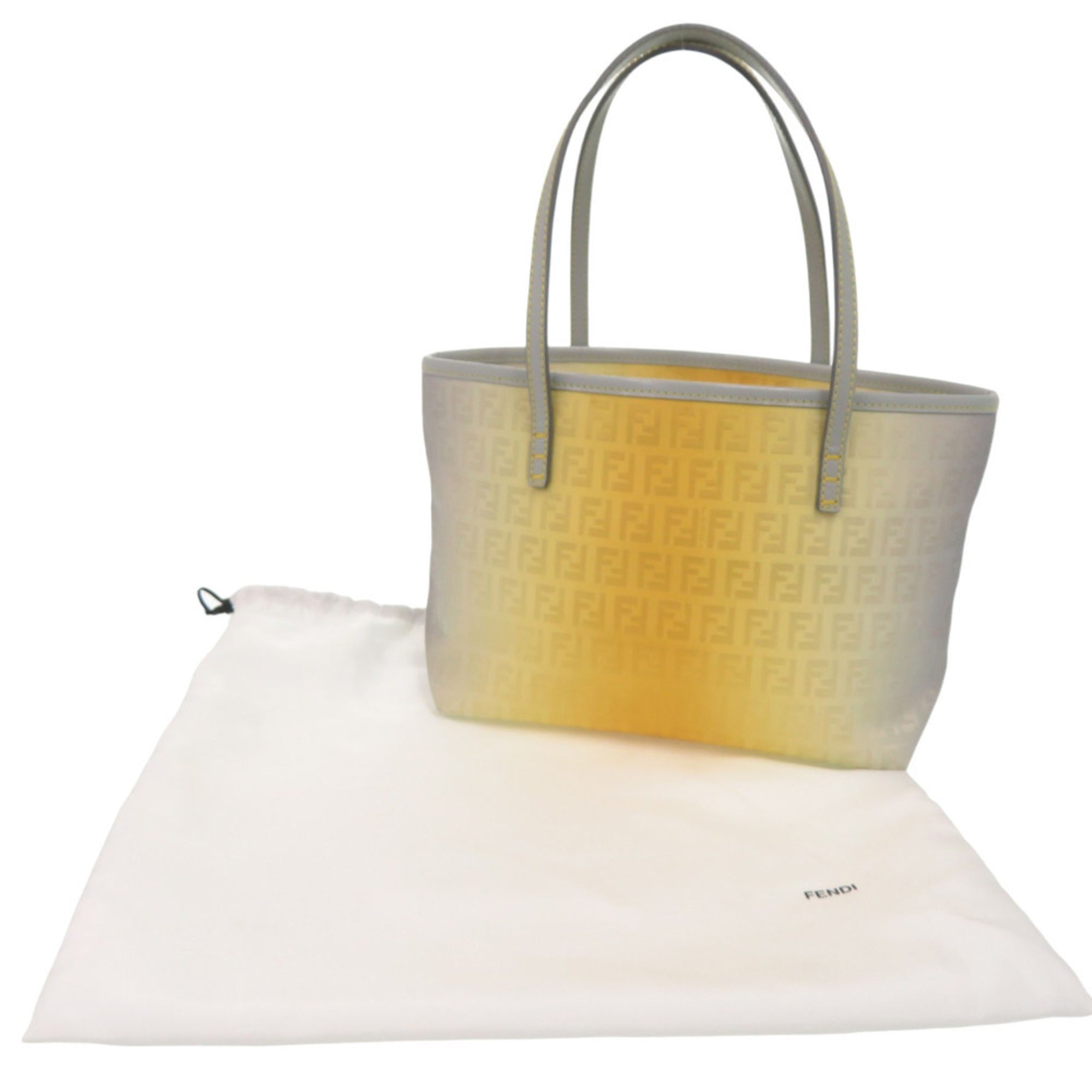 Fendi Gray Yellow Nylon Canvas Leather Tote Bag (Pre-Owned)