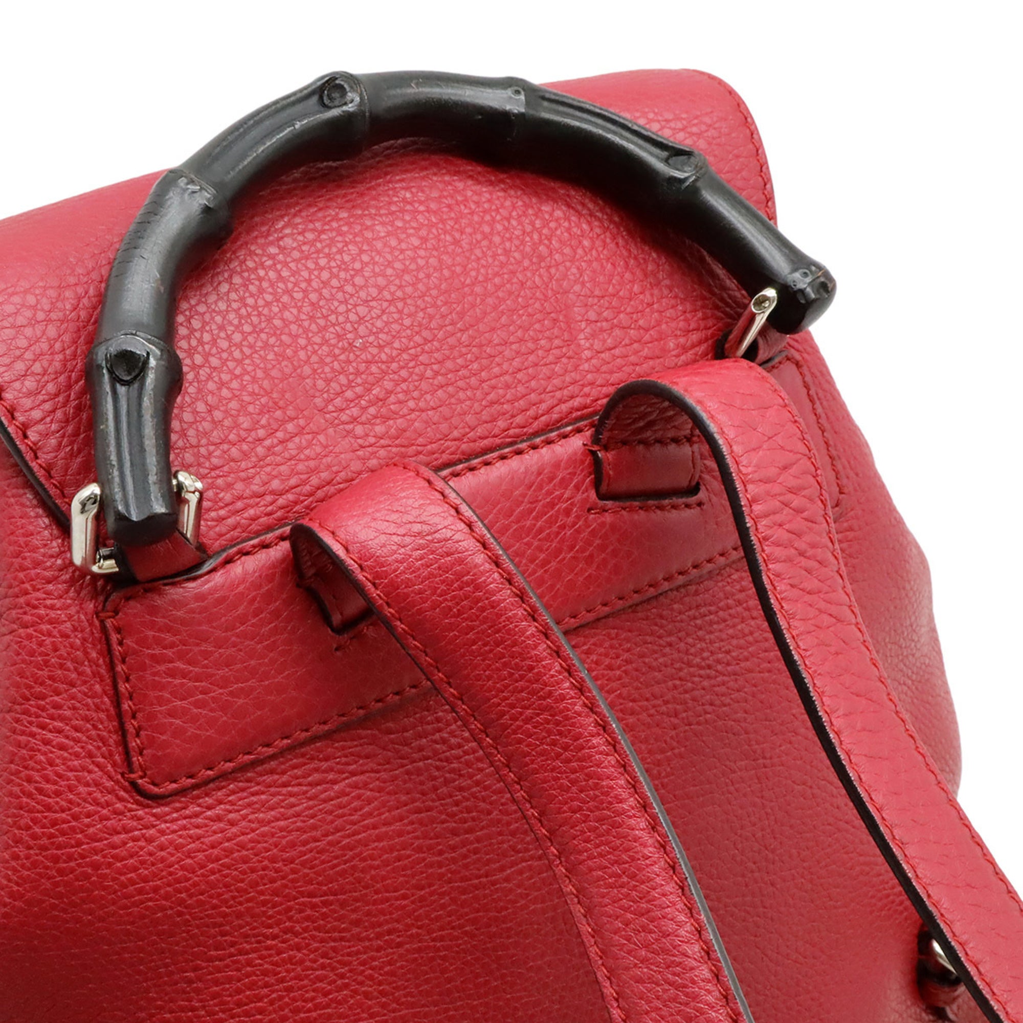 Gucci Red Color Bamboo Leather Backpack Shoulder Bag (Pre-Owned)