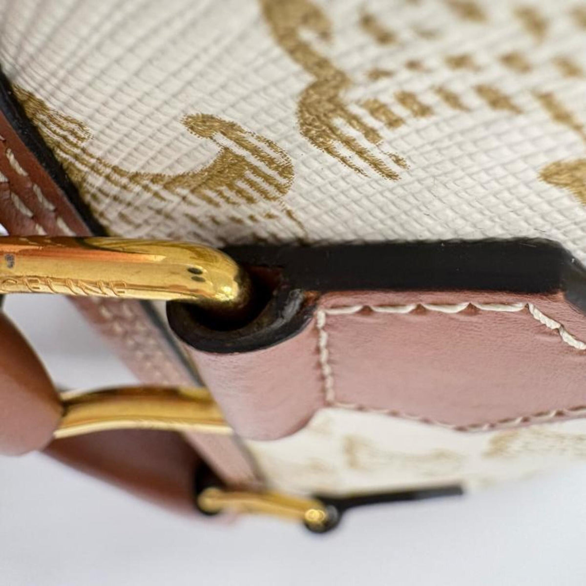 Celine Brown White Canvas Leather Handbag Shoulder Bag (Pre-Owned)