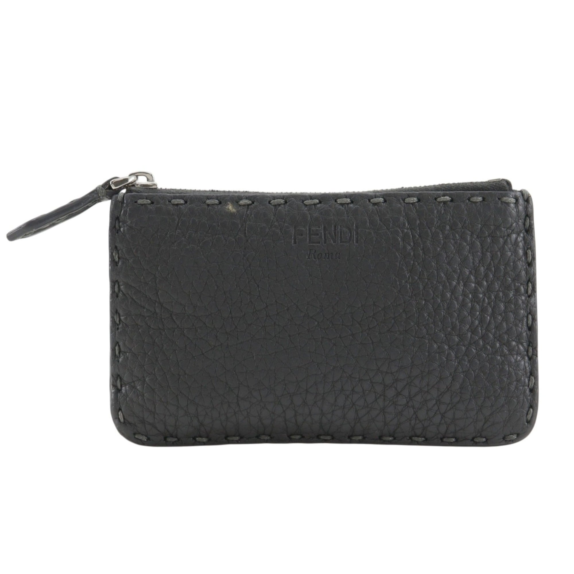 Fendi Selleria Gray Leather Coin Purse/Coin Case (Pre-Owned)