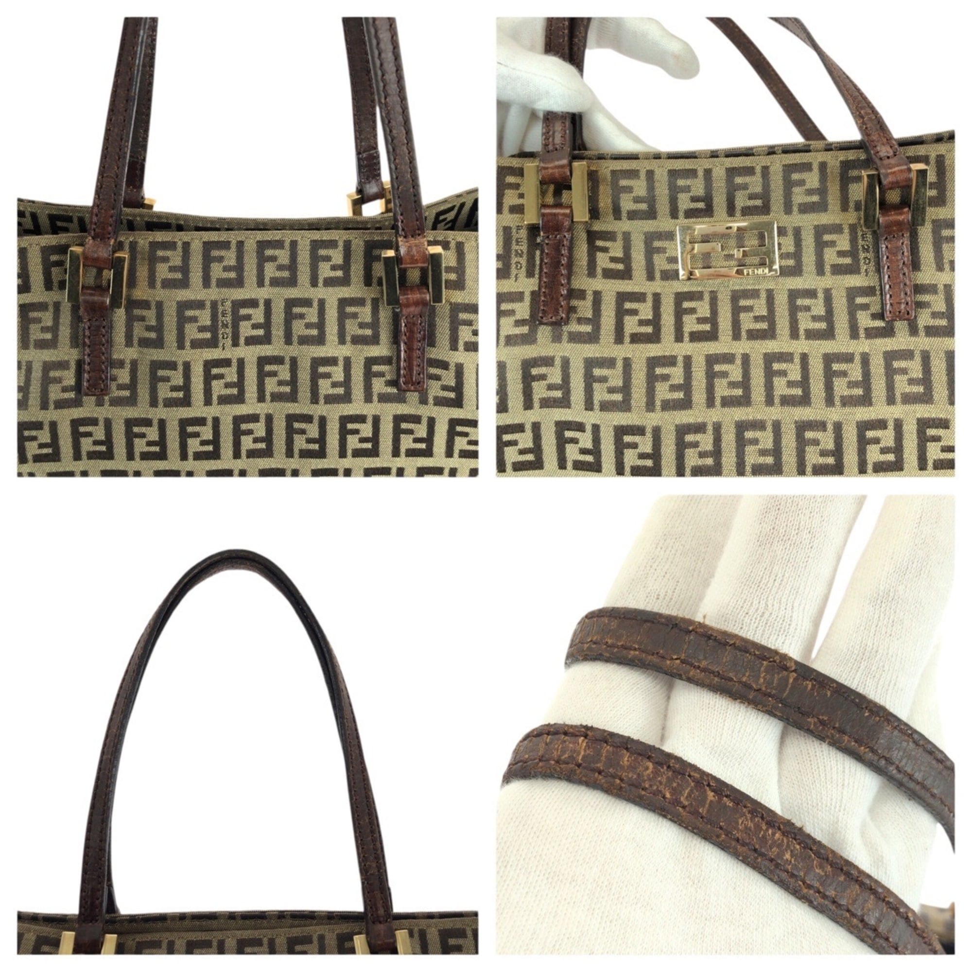 Fendi Beige Brown Canvas Leather Handbag (Pre-Owned)