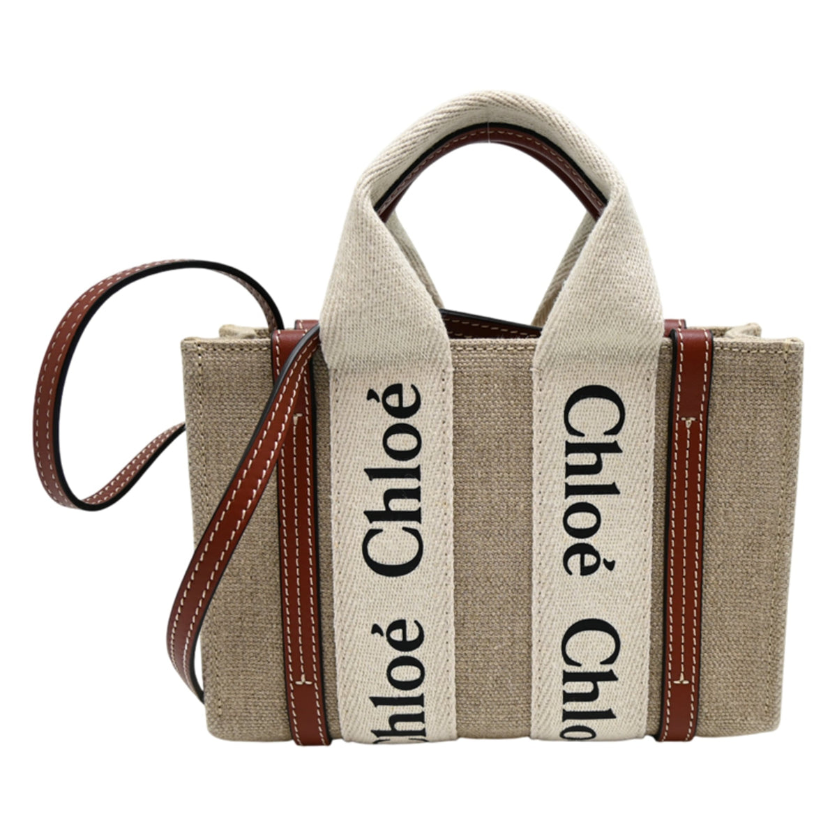 Chloé Beige Brown Canvas Leather Tote Bag (Pre-Owned)