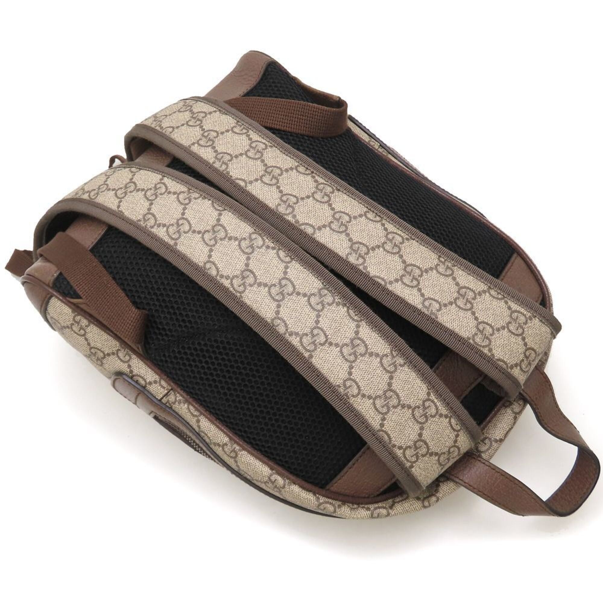 Gucci Beige Brown Gg Supreme Canvas Leather Backpack (Pre-Owned)