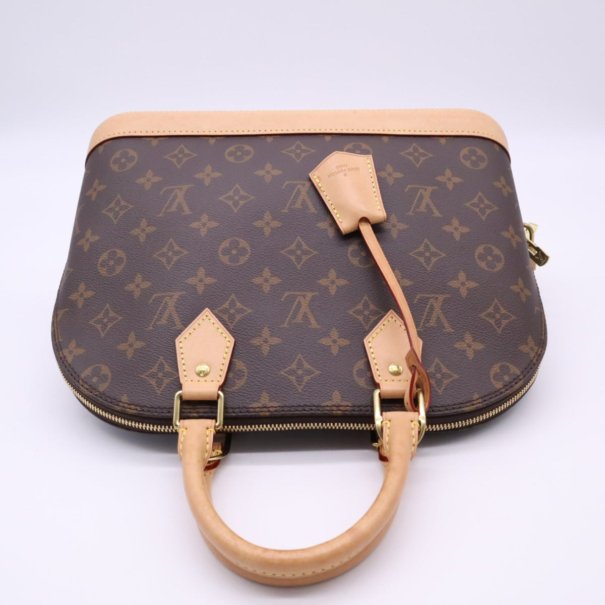 Louis Vuitton Beige Brown Coated Canvas Leather Handbag (Pre-Owned)