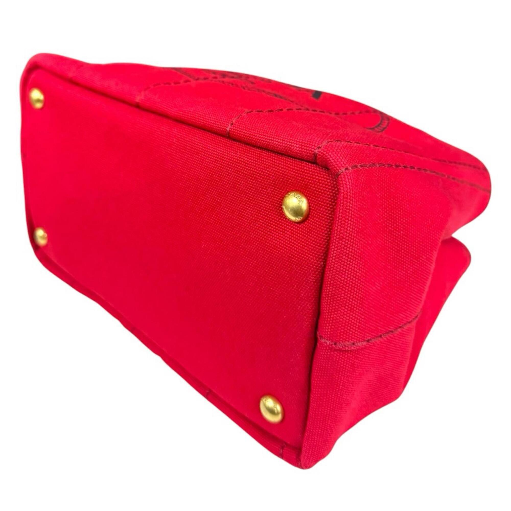 Prada Red Color Canvas Shoulder Bag (Pre-Owned)