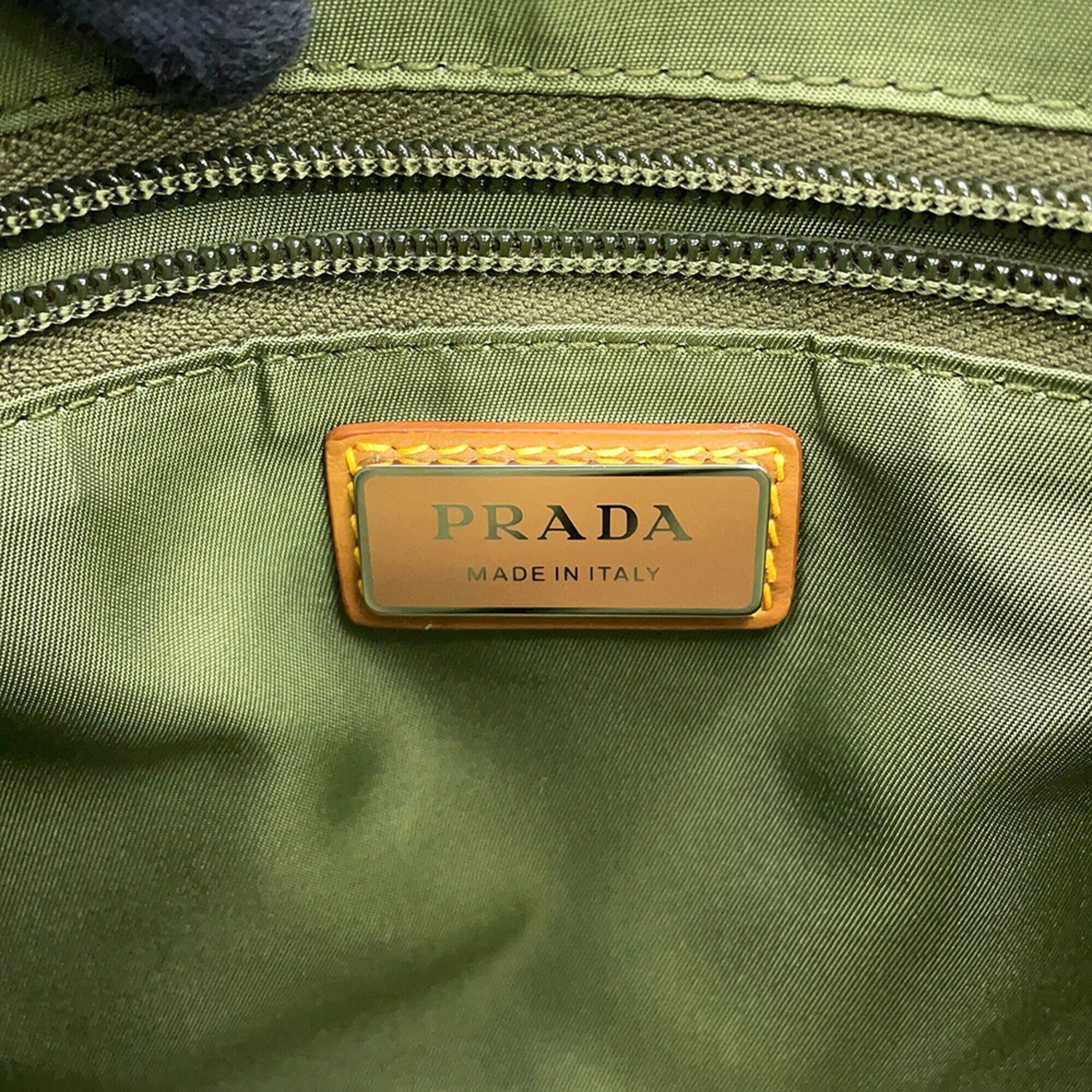 Prada Saffiano Green Nylon Leather Handbag Shoulder Bag (Pre-Owned)