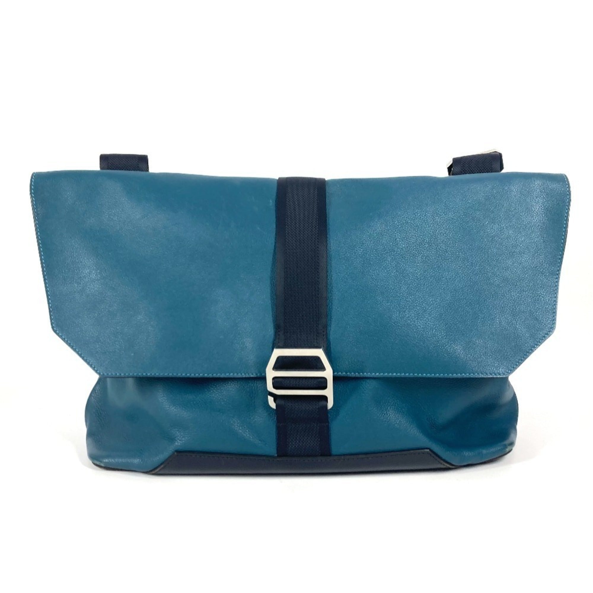 Hermes Blue Navy Leather Messenger Bag Shoulder Bag (Pre-Owned)