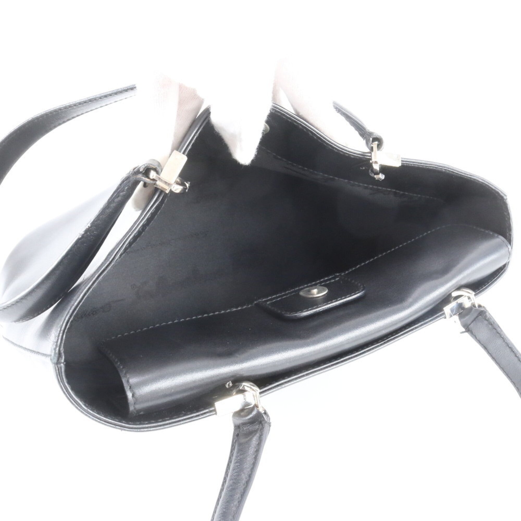 Salvatore Ferragamo Black Leather Handbag Shoulder Bag Tote Bag (Pre-Owned)