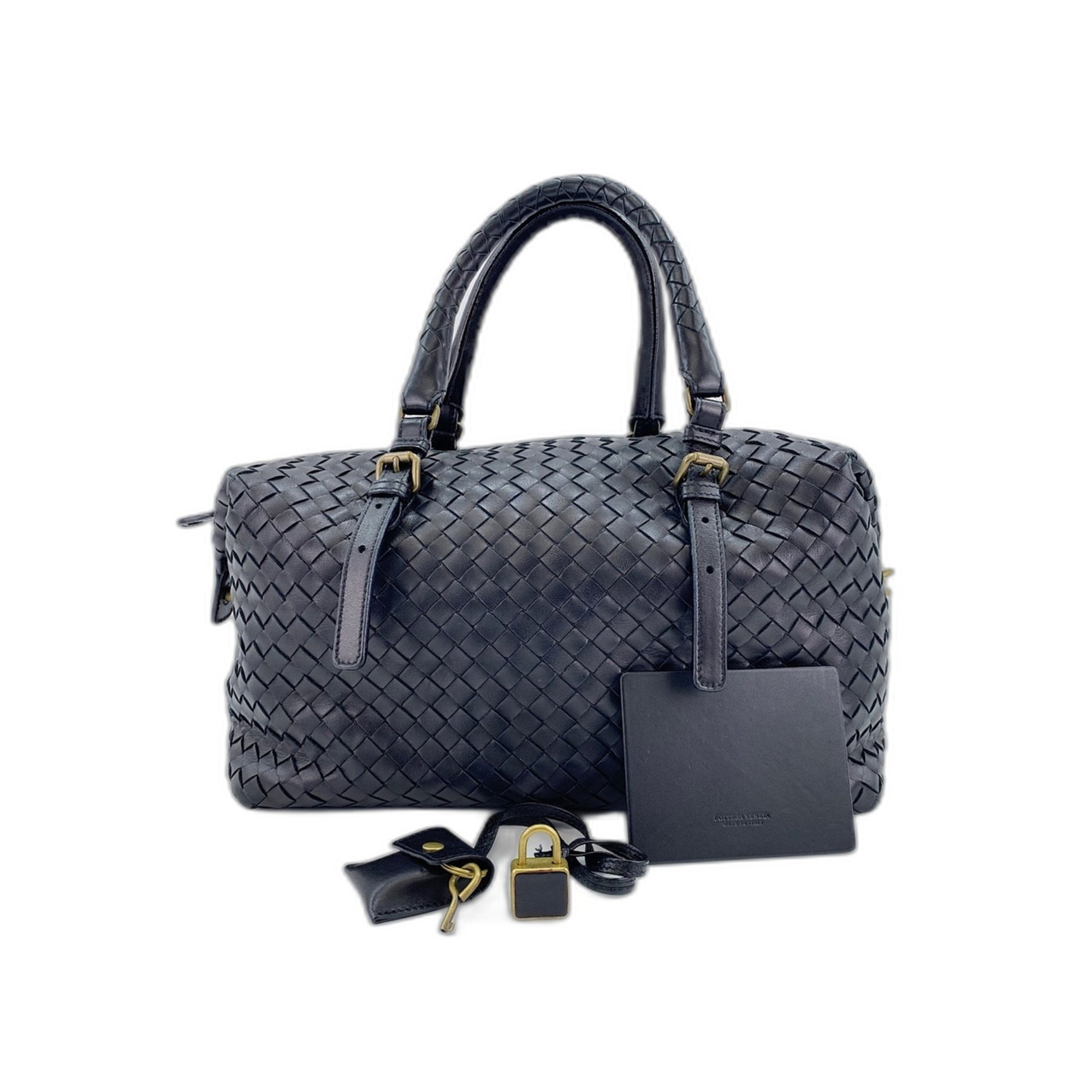 Bottega Veneta Black Boston Bag Handbag (Pre-Owned)