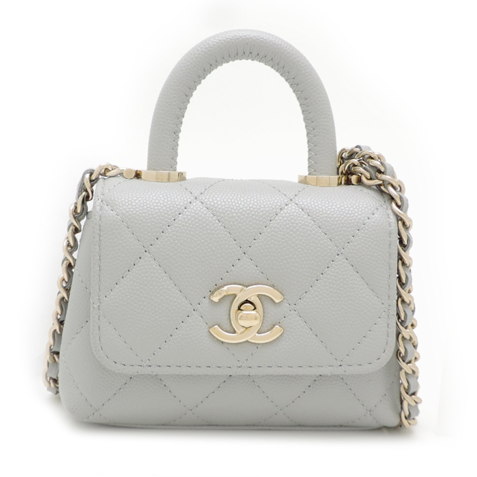 Chanel Gray Grained Calfskin Handbag (Pre-Owned)