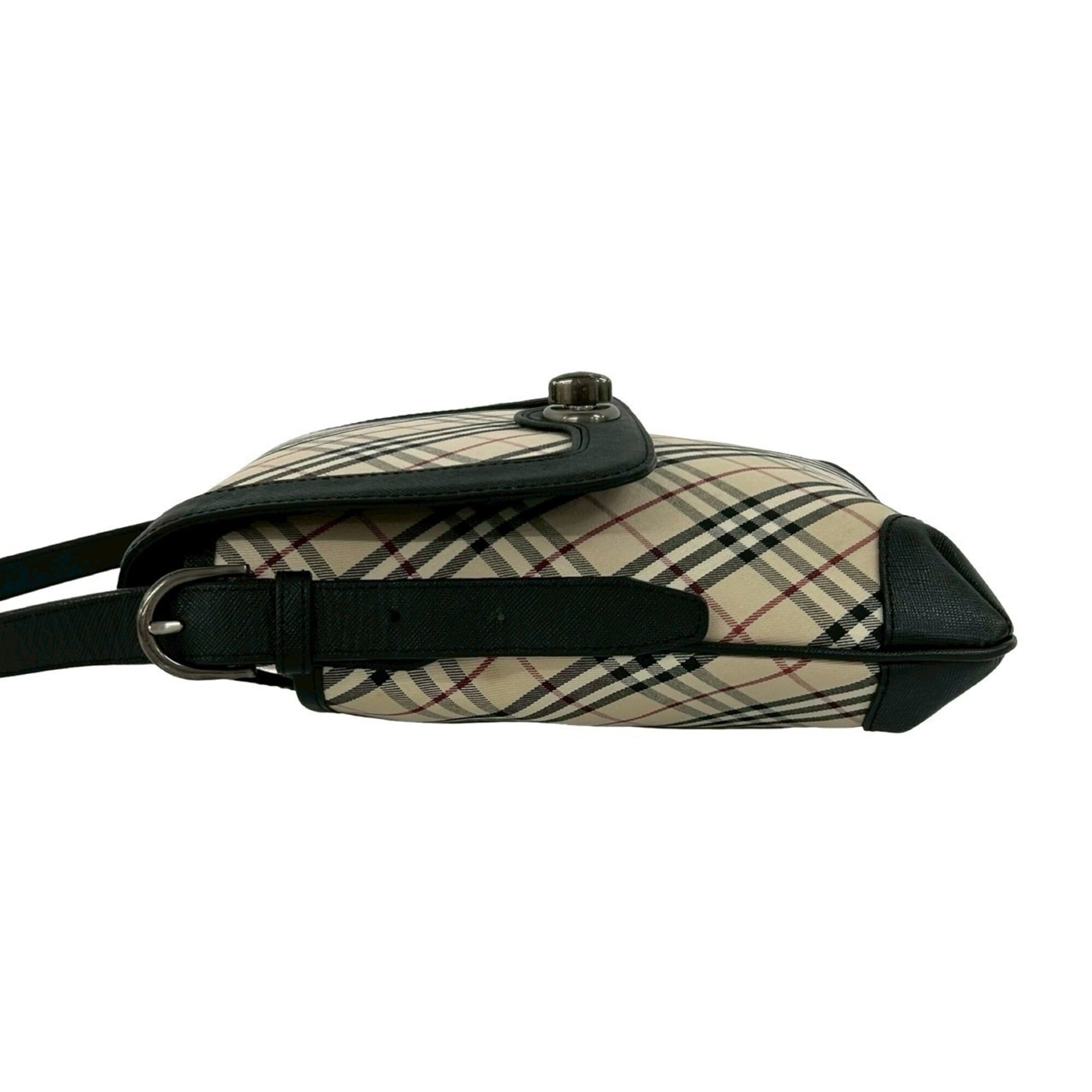 Burberry Beige Black Canvas Leather Shoulder Bag (Pre-Owned)
