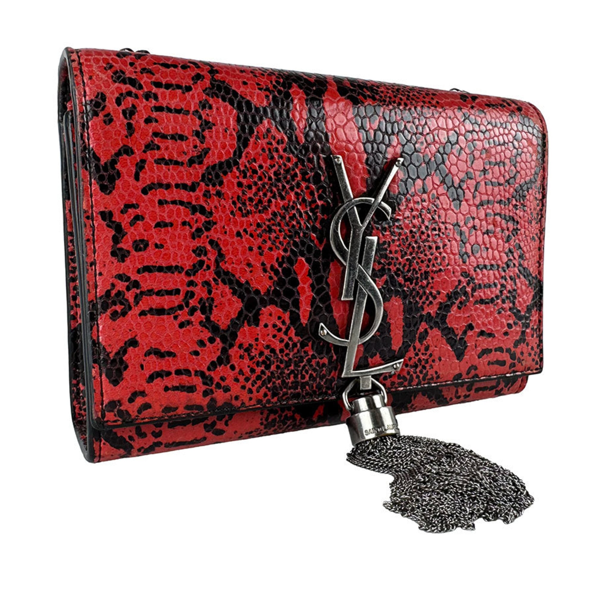 Saint Laurent Black Red Color Leather Shoulder Bag (Pre-Owned)