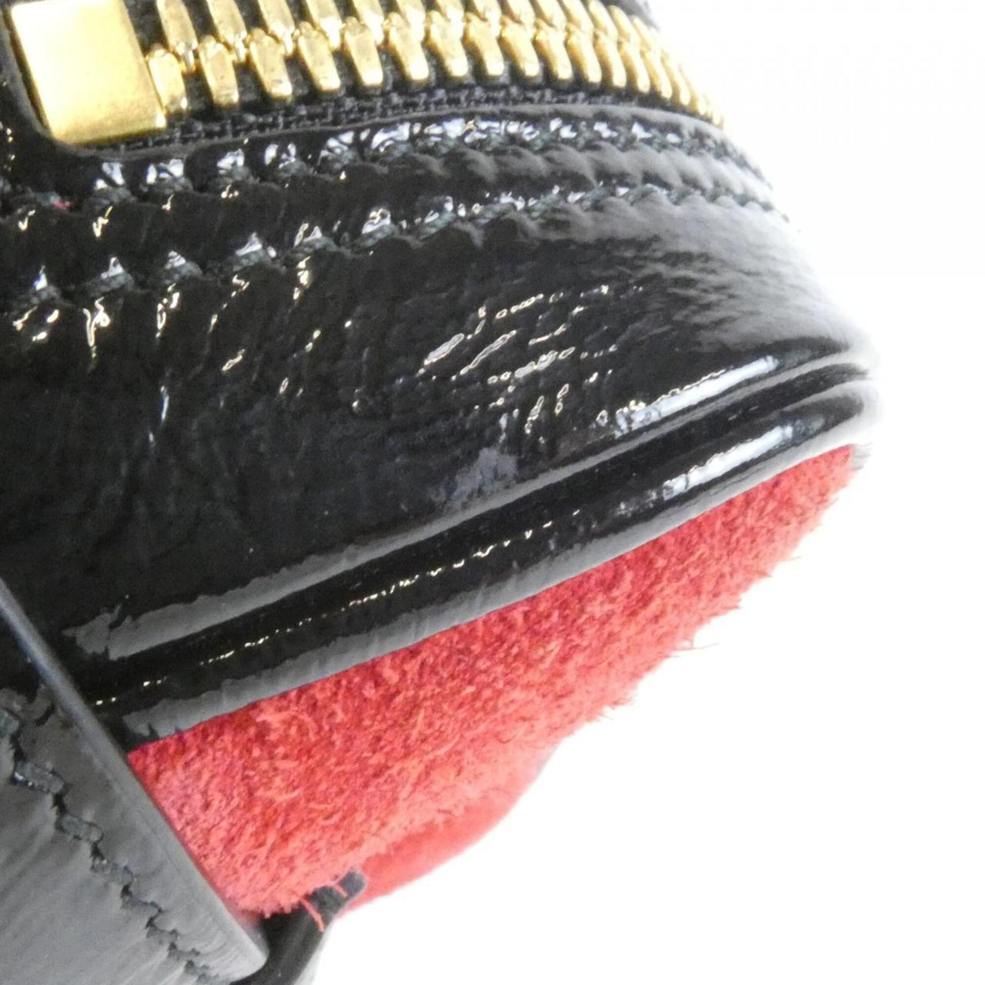 Gucci Black Red Color Suede Leather Handbag (Pre-Owned)