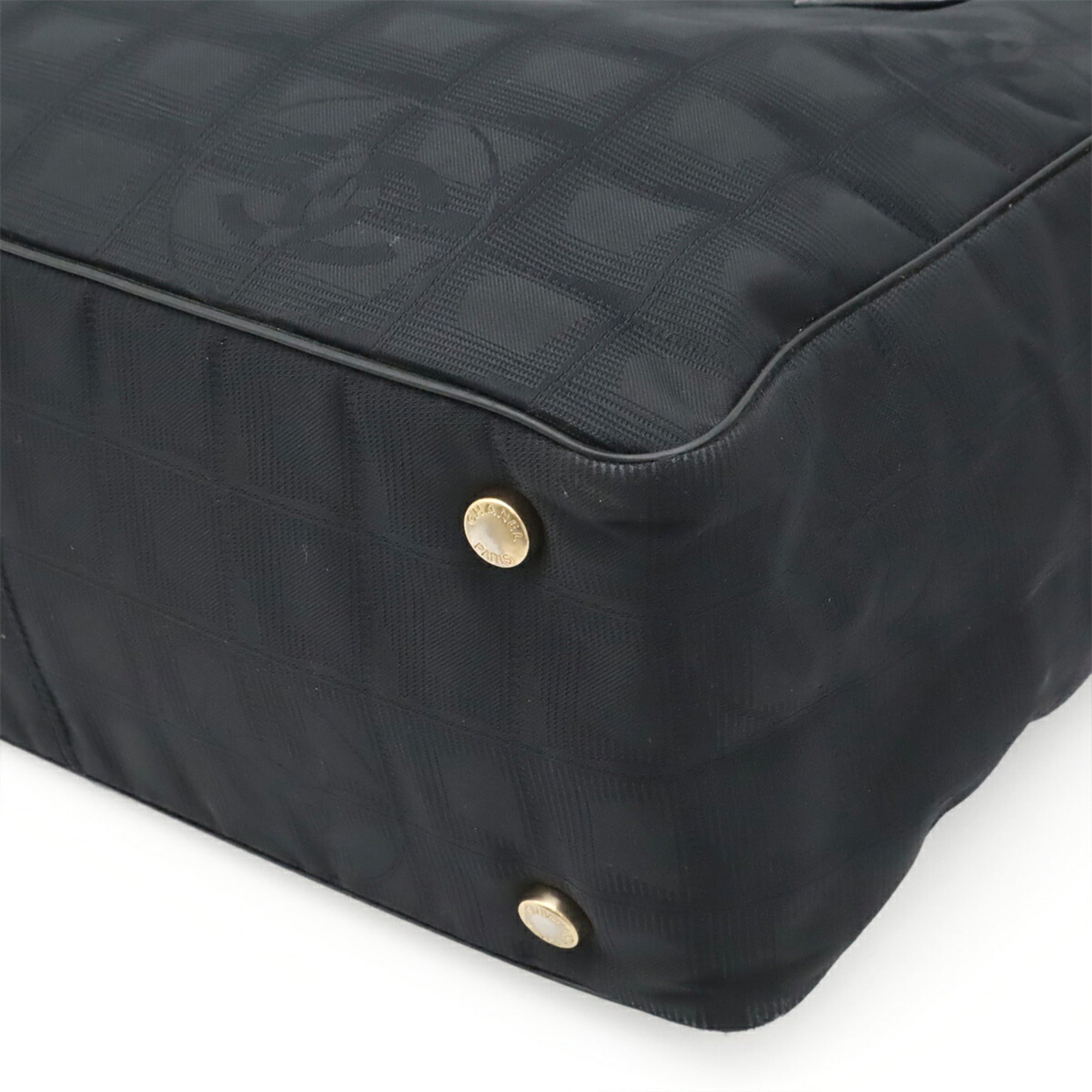Chanel Black Nylon Leather Shoulder Bag Tote Bag (Pre-Owned)