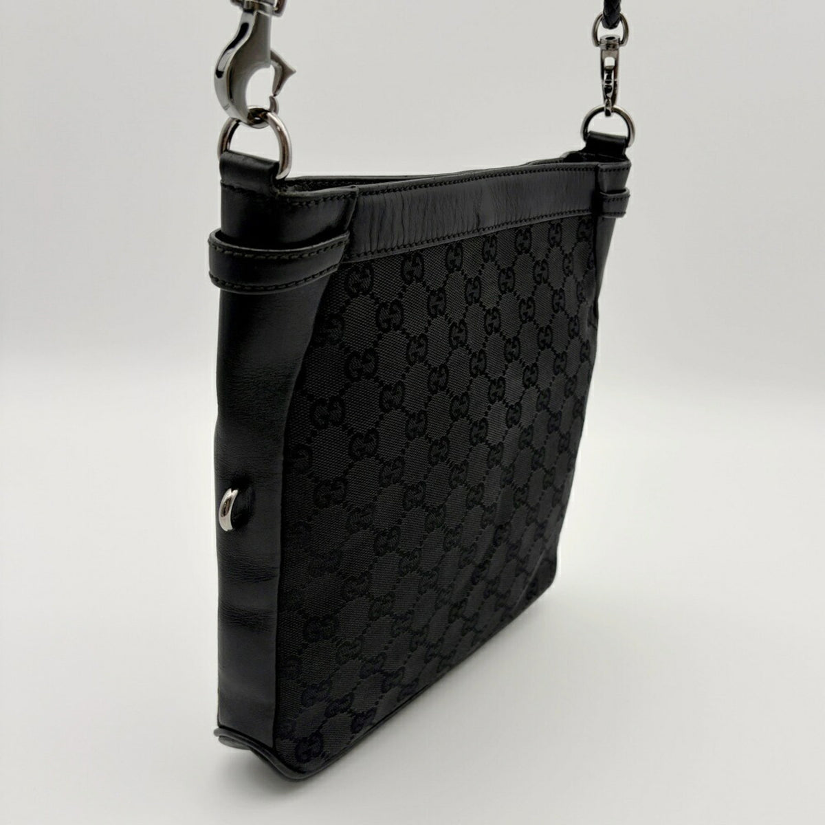 Gucci Black Gg Canvas Leather Shoulder Bag (Pre-Owned)