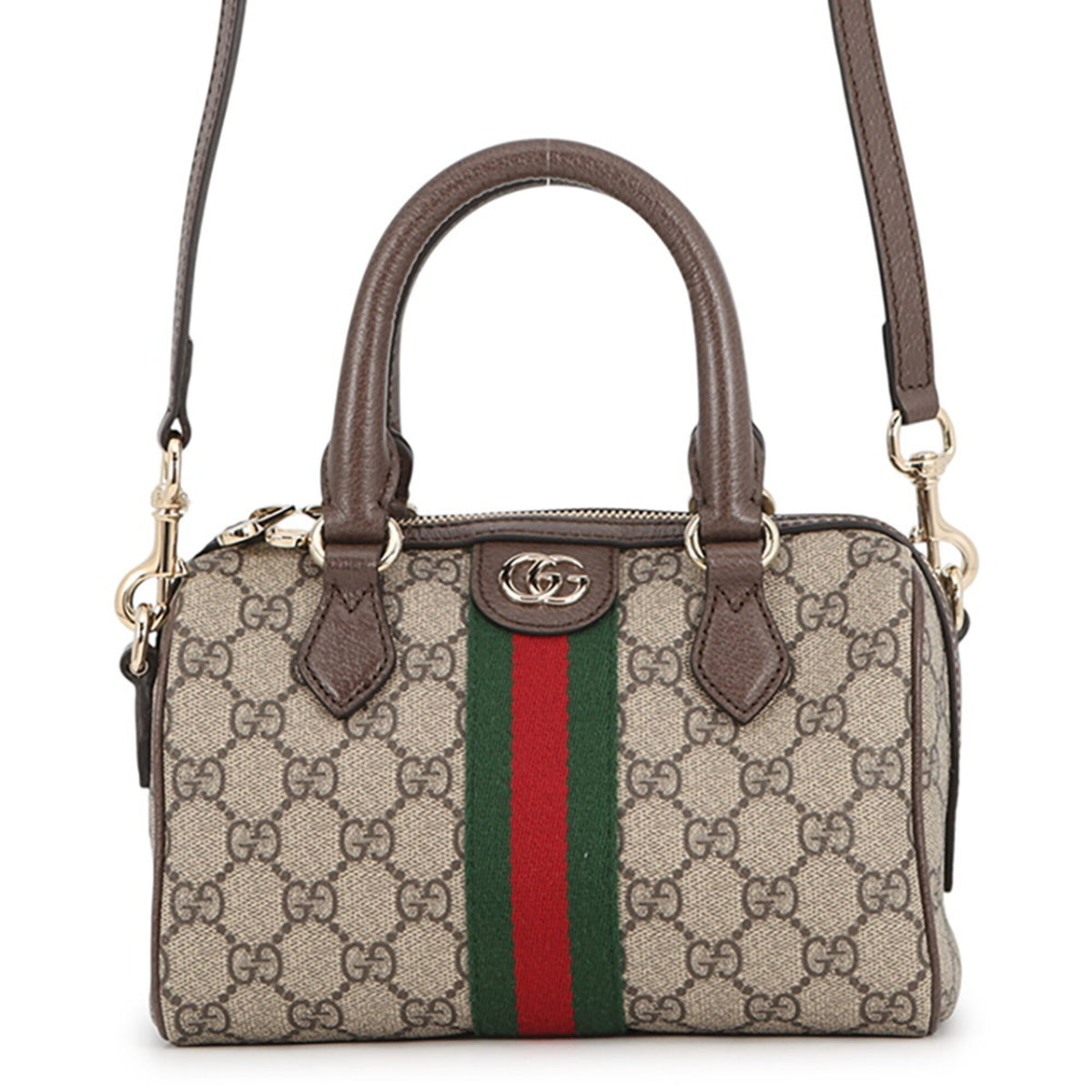 Gucci Beige Brown Gg Supreme Leather Boston Bag Handbag Shoulder Bag (Pre-Owned)