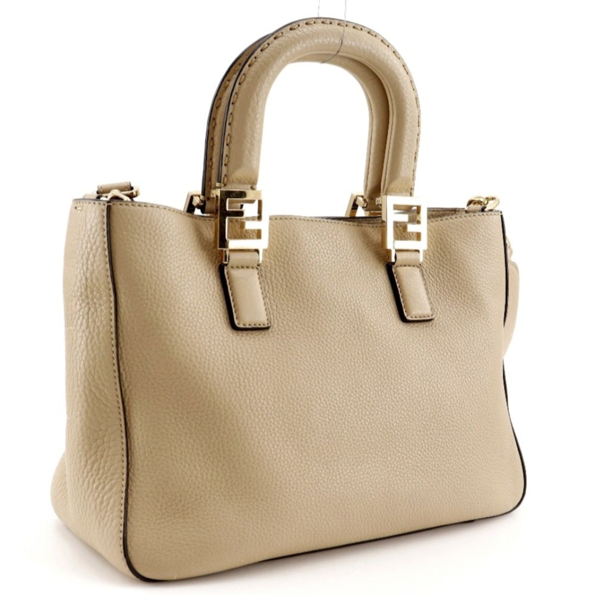 Fendi Beige Leather Handbag Tote Bag (Pre-Owned)