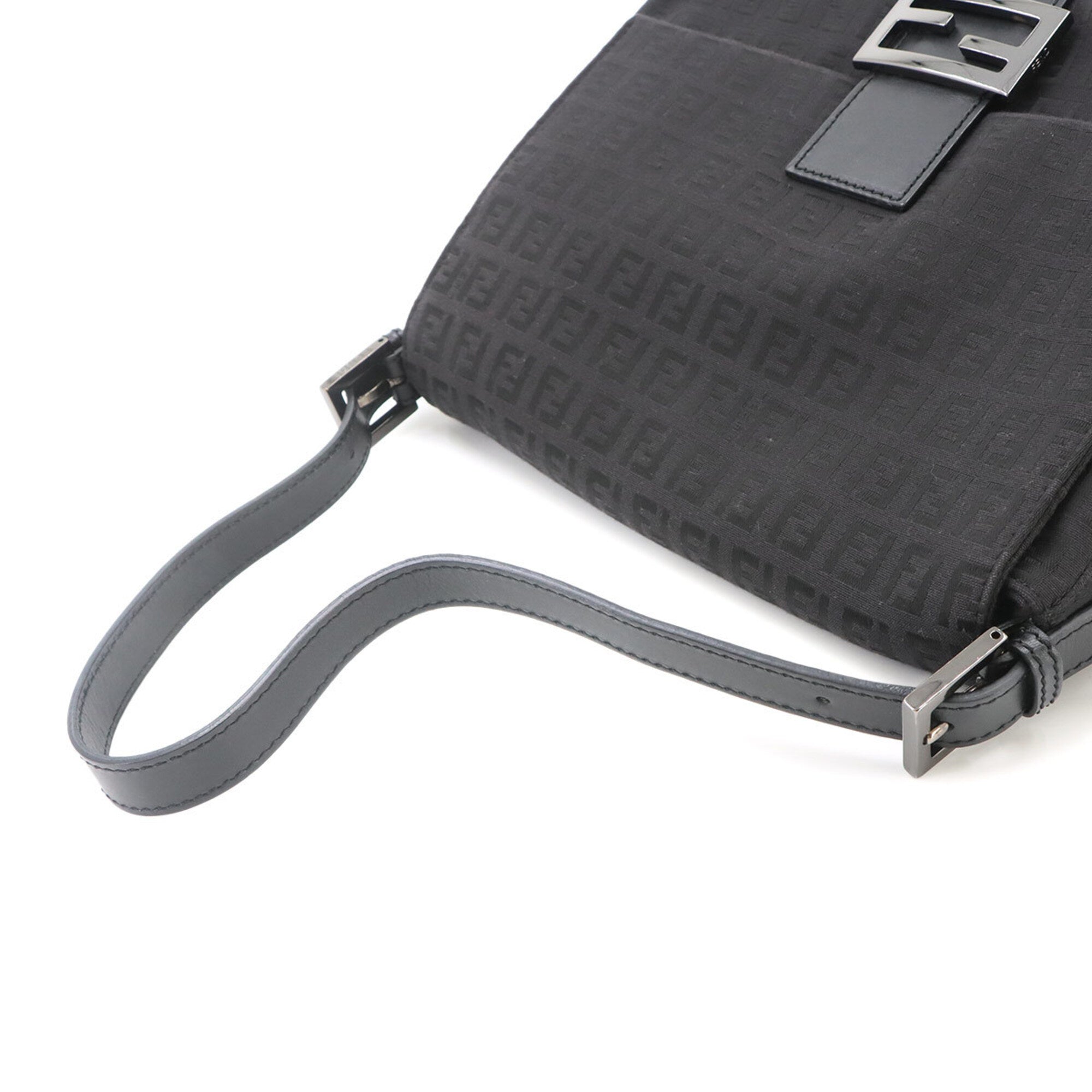 Fendi Zucchino Black Canvas Leather Baguette Bag Handbag Shoulder Bag (Pre-Owned)