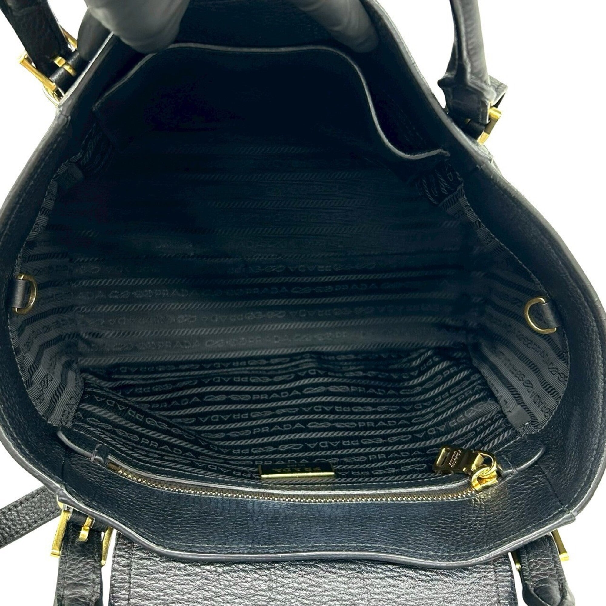 Prada Black Leather Handbag Shoulder Bag Tote Bag (Pre-Owned)