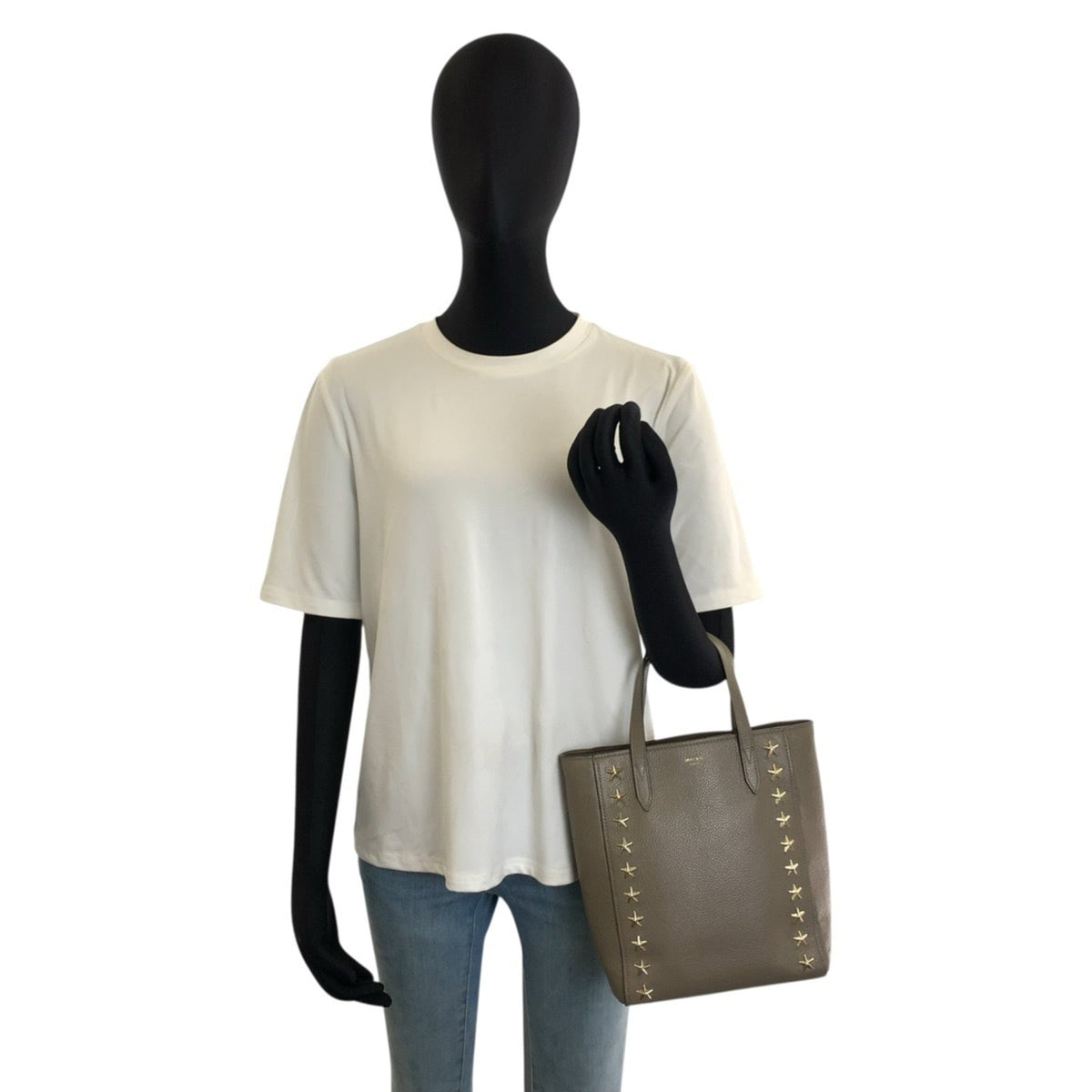 Jimmy Choo Grayish Leather Shoulder Bag Tote Bag (Pre-Owned)