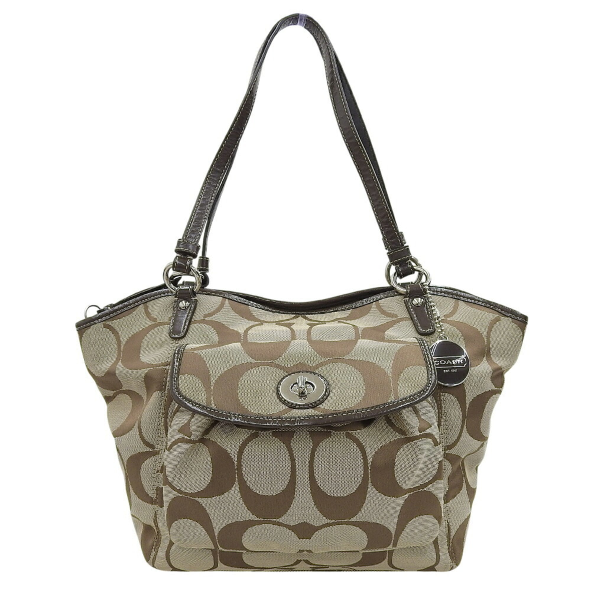Coach Beige Brown Canvas Tote Bag (Pre-Owned)