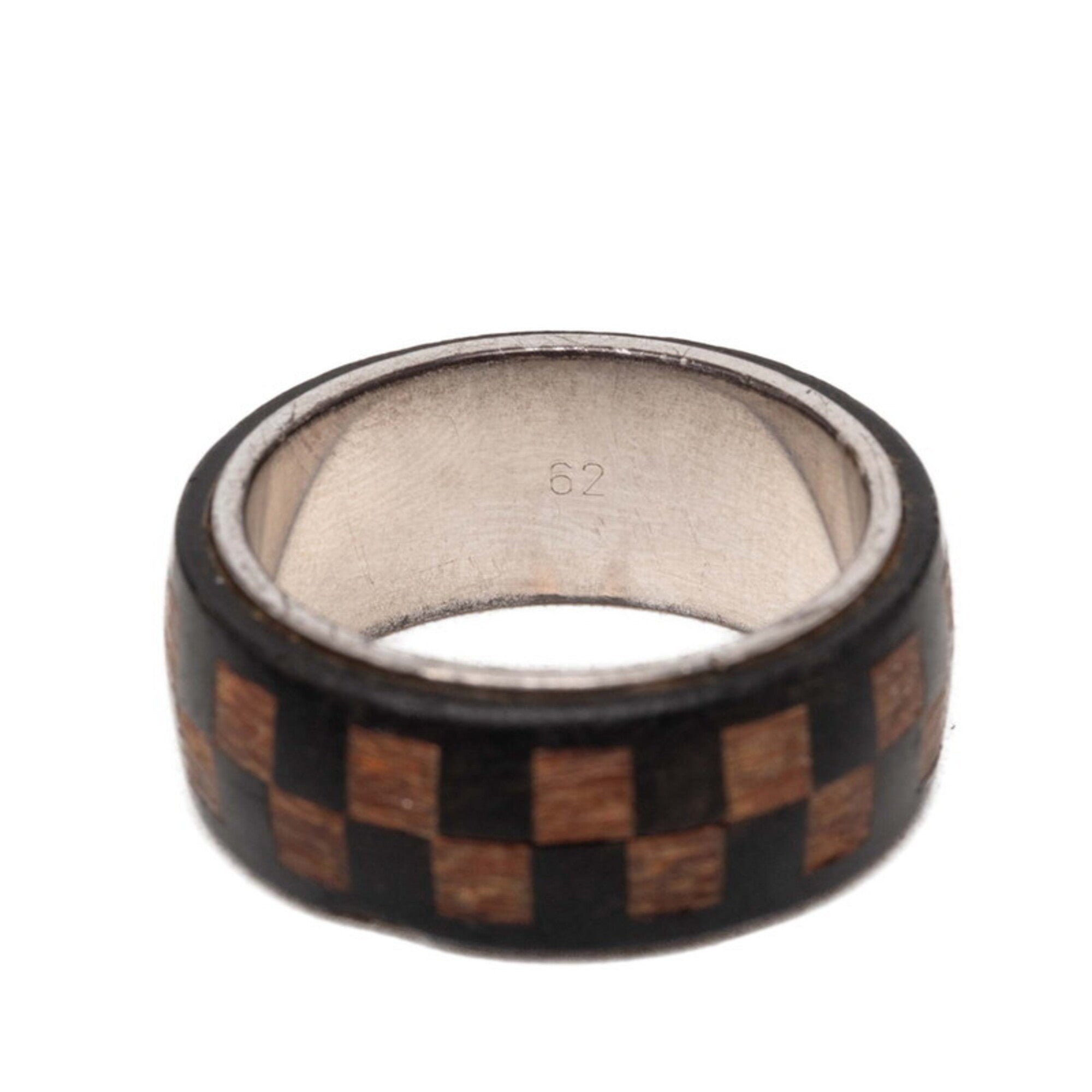 Louis Vuitton Silver Brown Metal Wood Band Ring (Pre-Owned)