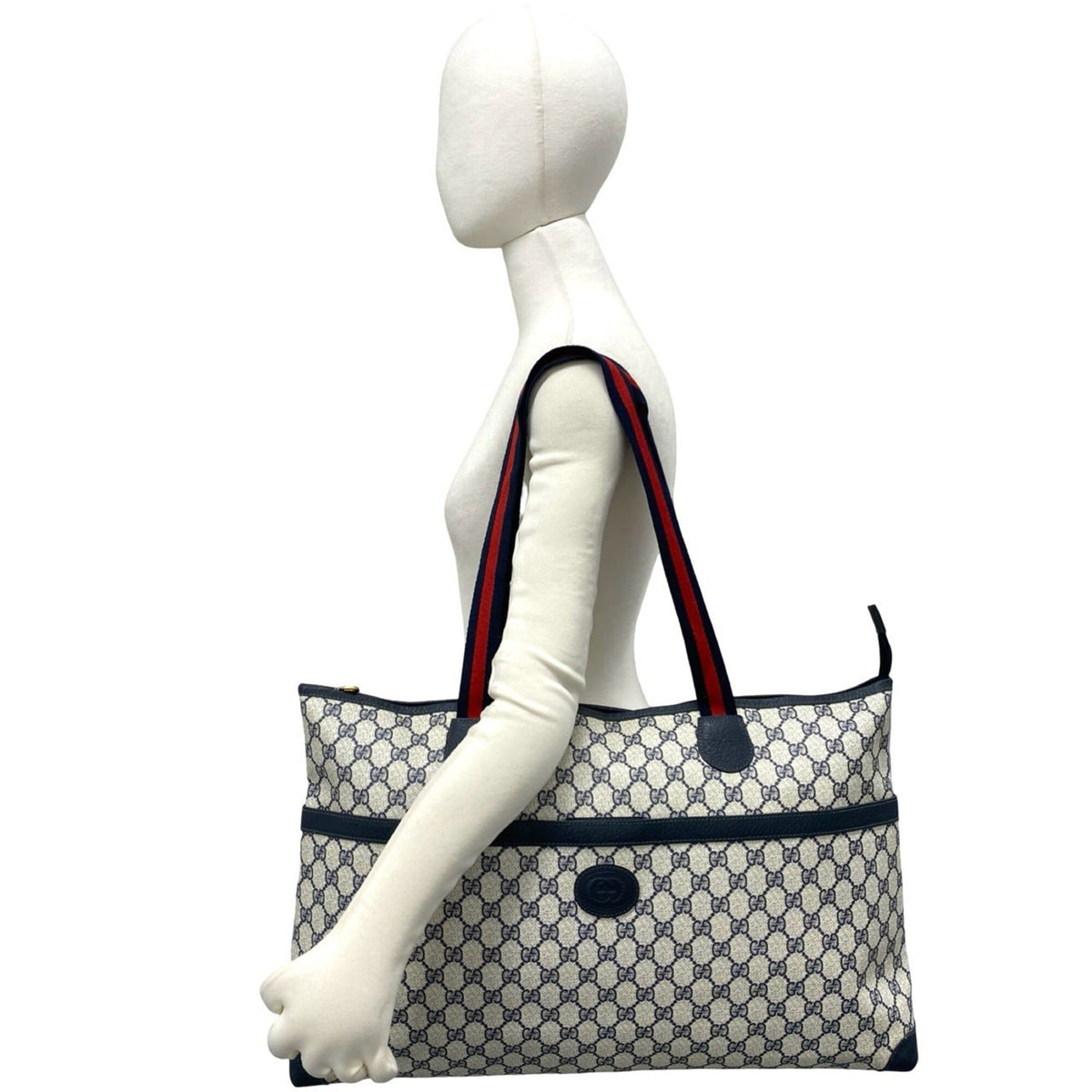 Gucci Navy Red Color Leather Pvc Handbag Tote Bag (Pre-Owned)