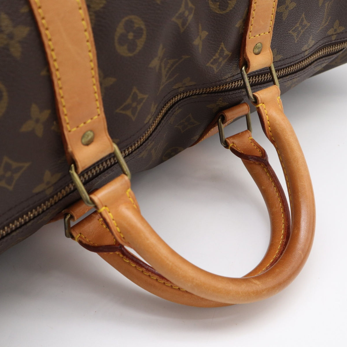 Louis Vuitton Monogram Beige Brown Coated Canvas Leather Boston Bag (Pre-Owned)