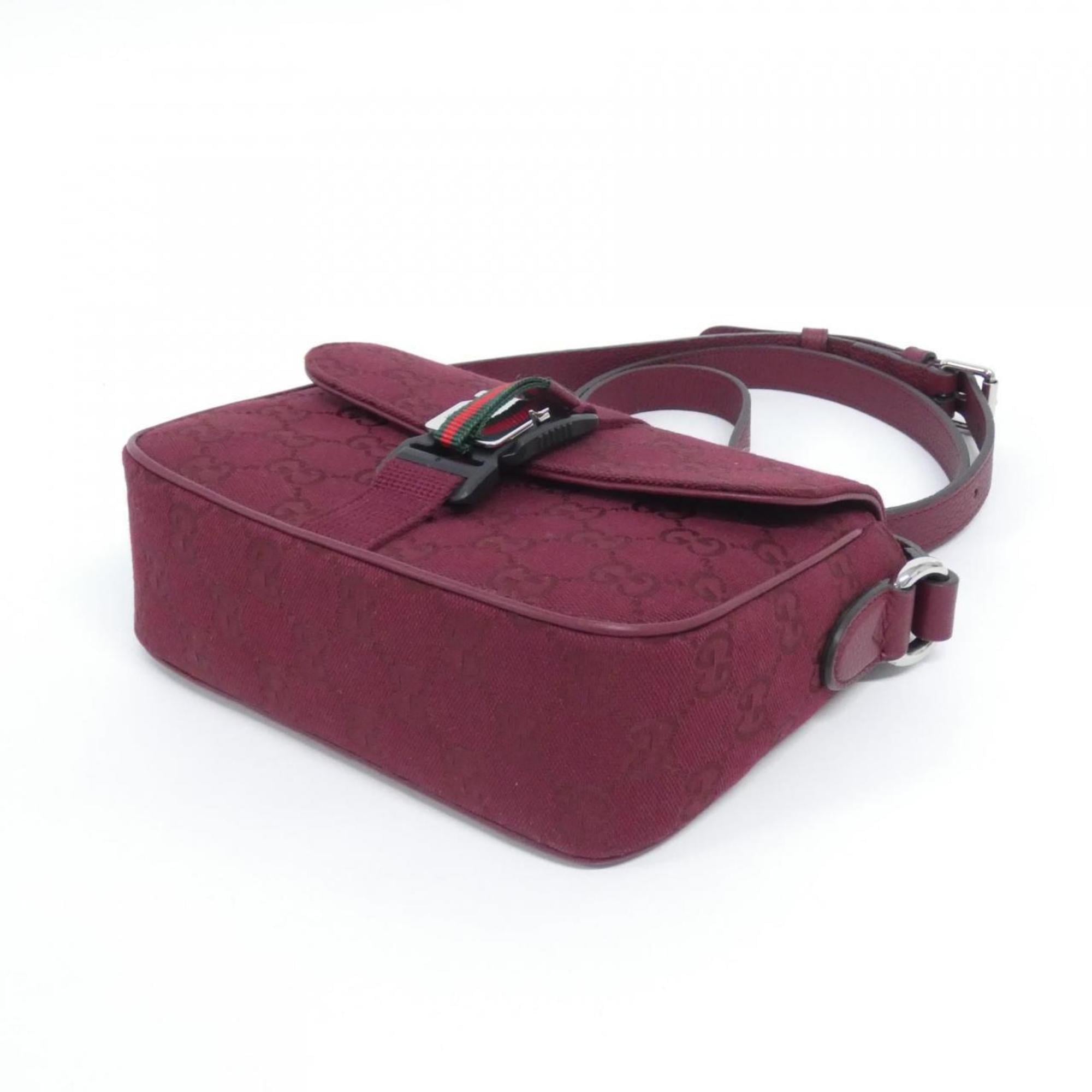 Gucci Red Color Gg Canvas Leather Shoulder Bag (Pre-Owned)
