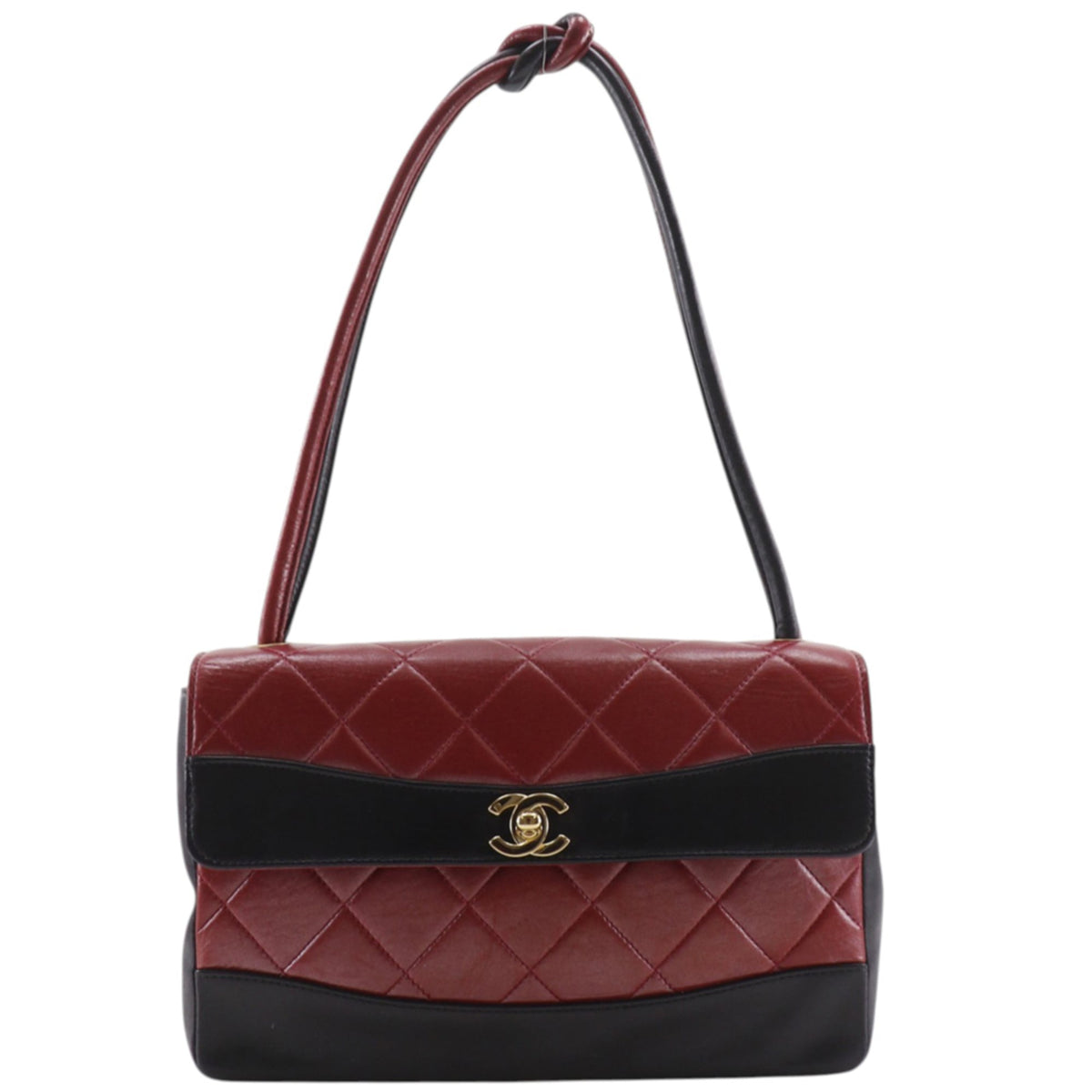 Chanel Matelasse Black Red Color Leather Shoulder Bag (Pre-Owned)