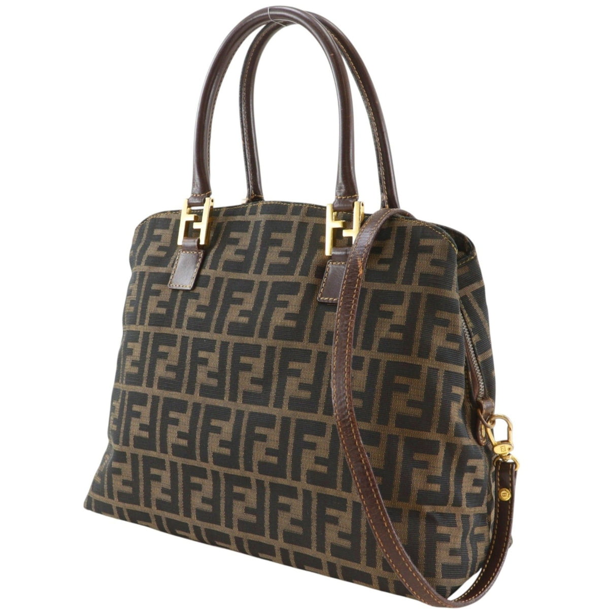 Fendi Brown Canvas Leather Handbag (Pre-Owned)