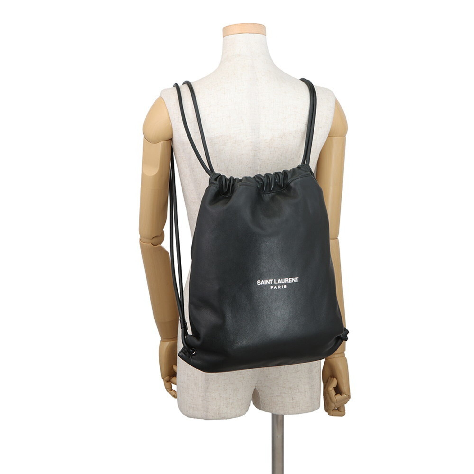 Yves Saint Laurent Black Leather Backpack Handbag Pouch (Pre-Owned)