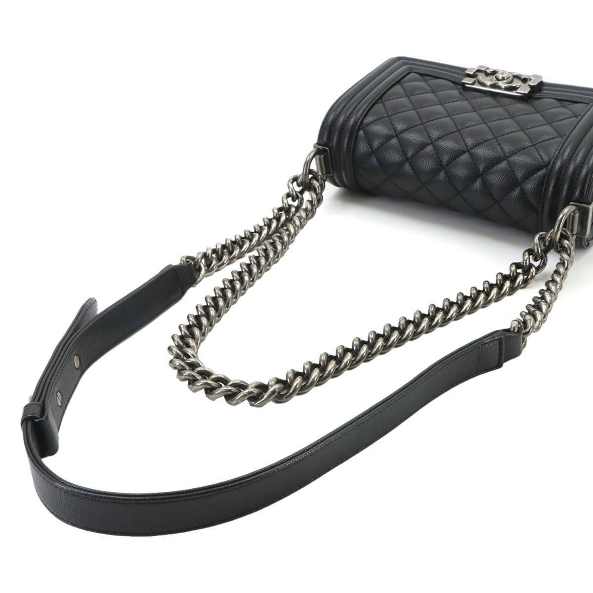 Chanel Boy Chanel Black Grained Calfskin Handbag Shoulder Bag (Pre-Owned)