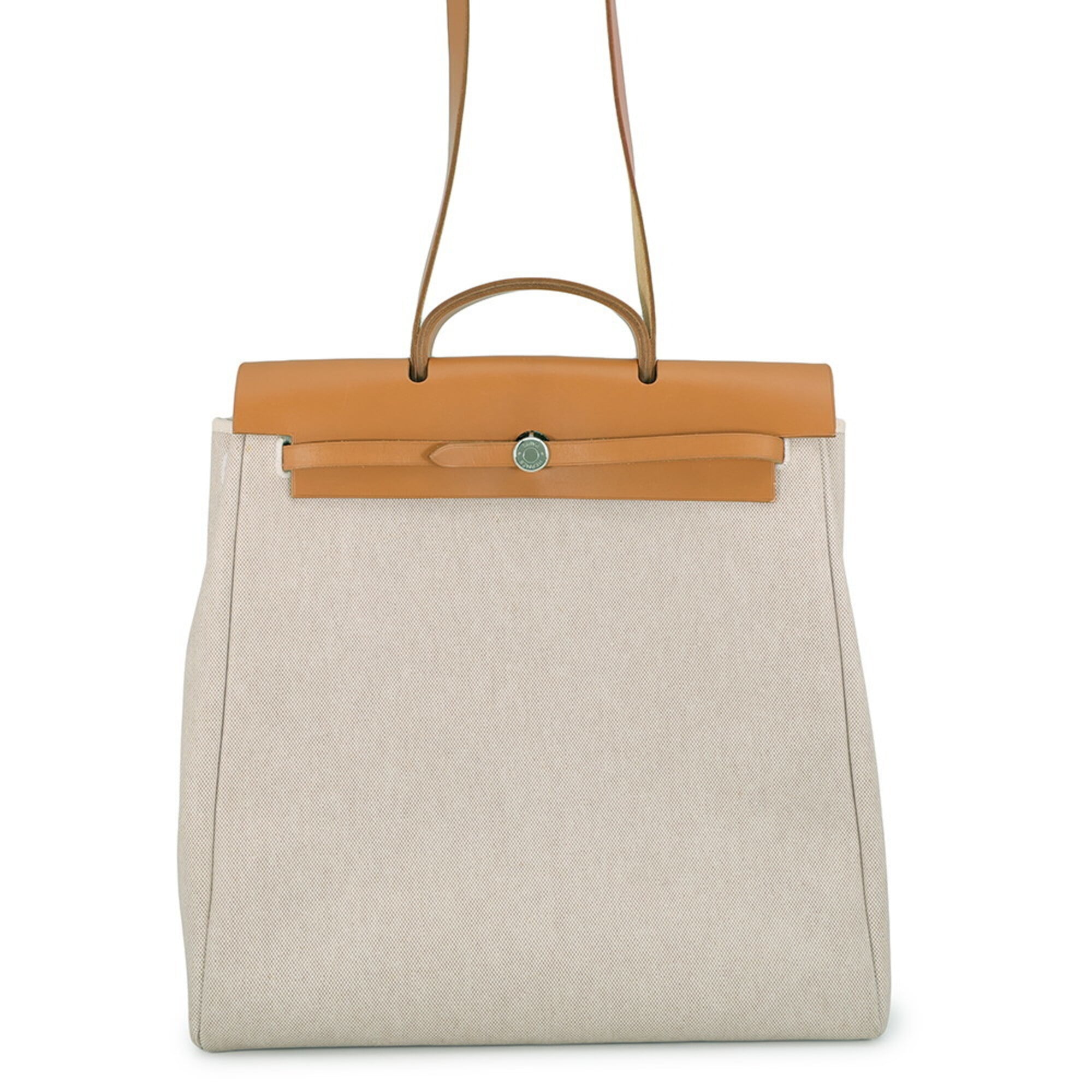 Hermes Her Bag Ecru Natural Toile H Handbag Shoulder Bag (Pre-Owned)