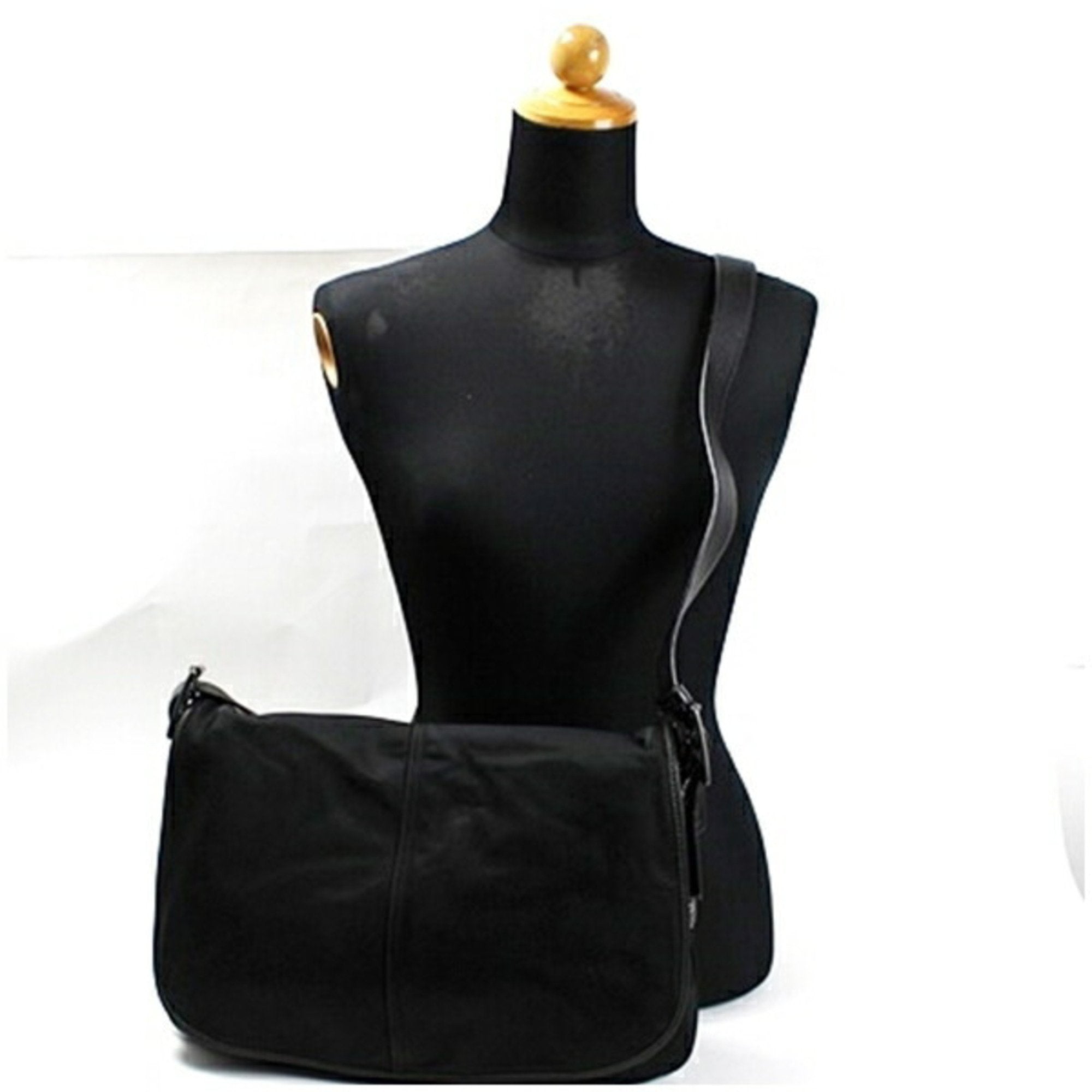 Coach Signature Black Light Brown Nylon Leather Messenger Bag Shoulder Bag (Pre-Owned)