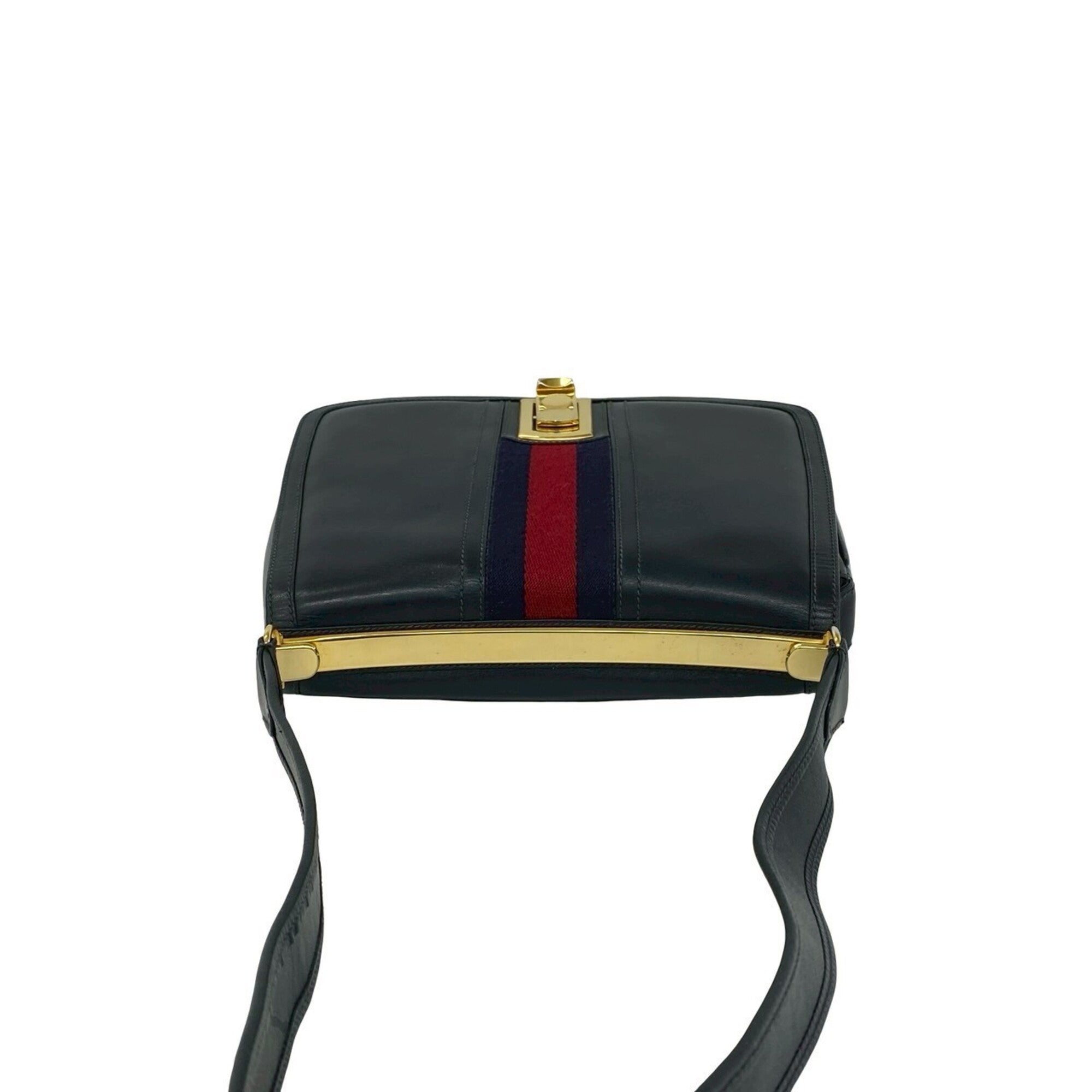 Gucci Navy Red Color Leather Pochette Shoulder Bag (Pre-Owned)