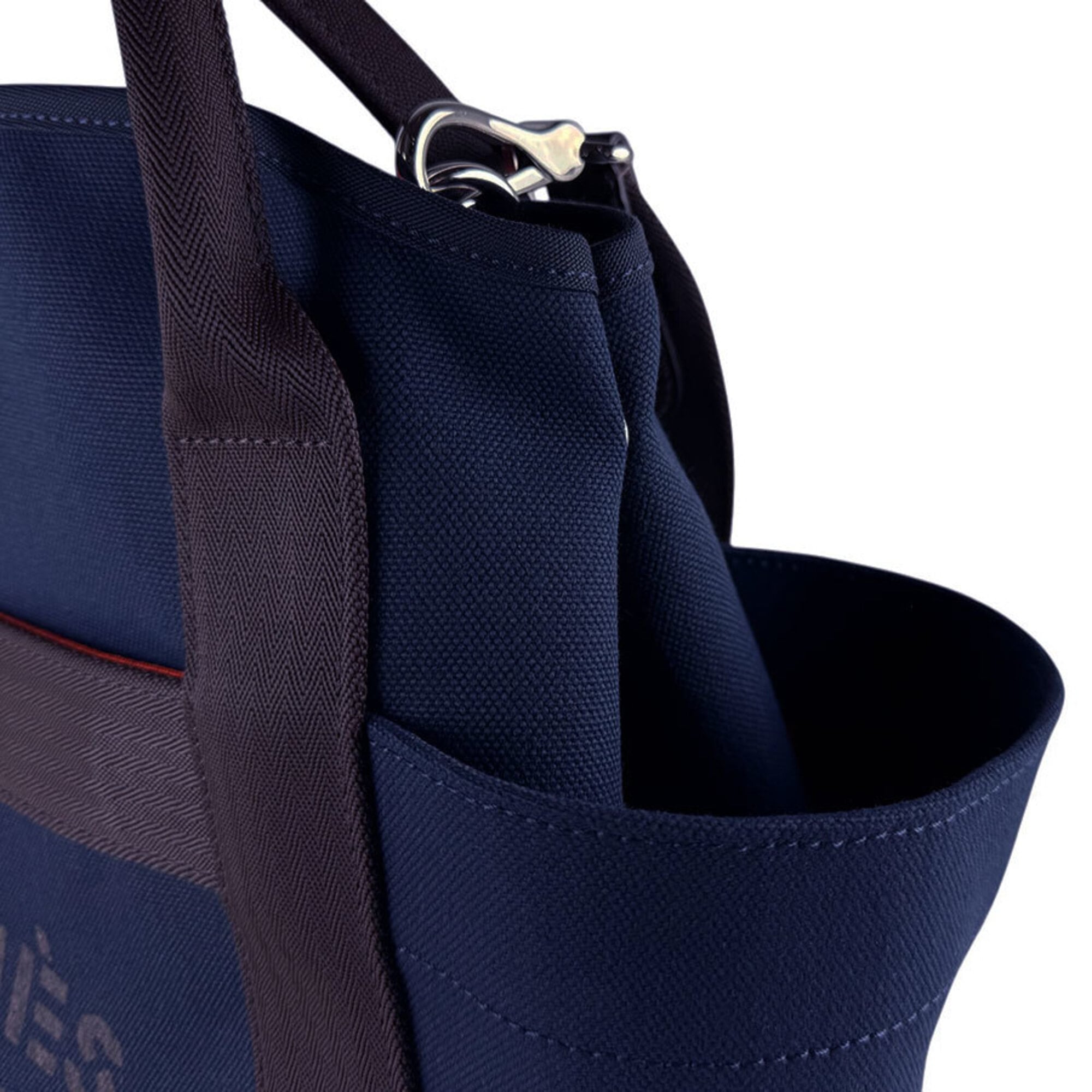 Hermes Brown Navy Canvas Handbag Shoulder Bag (Pre-Owned)