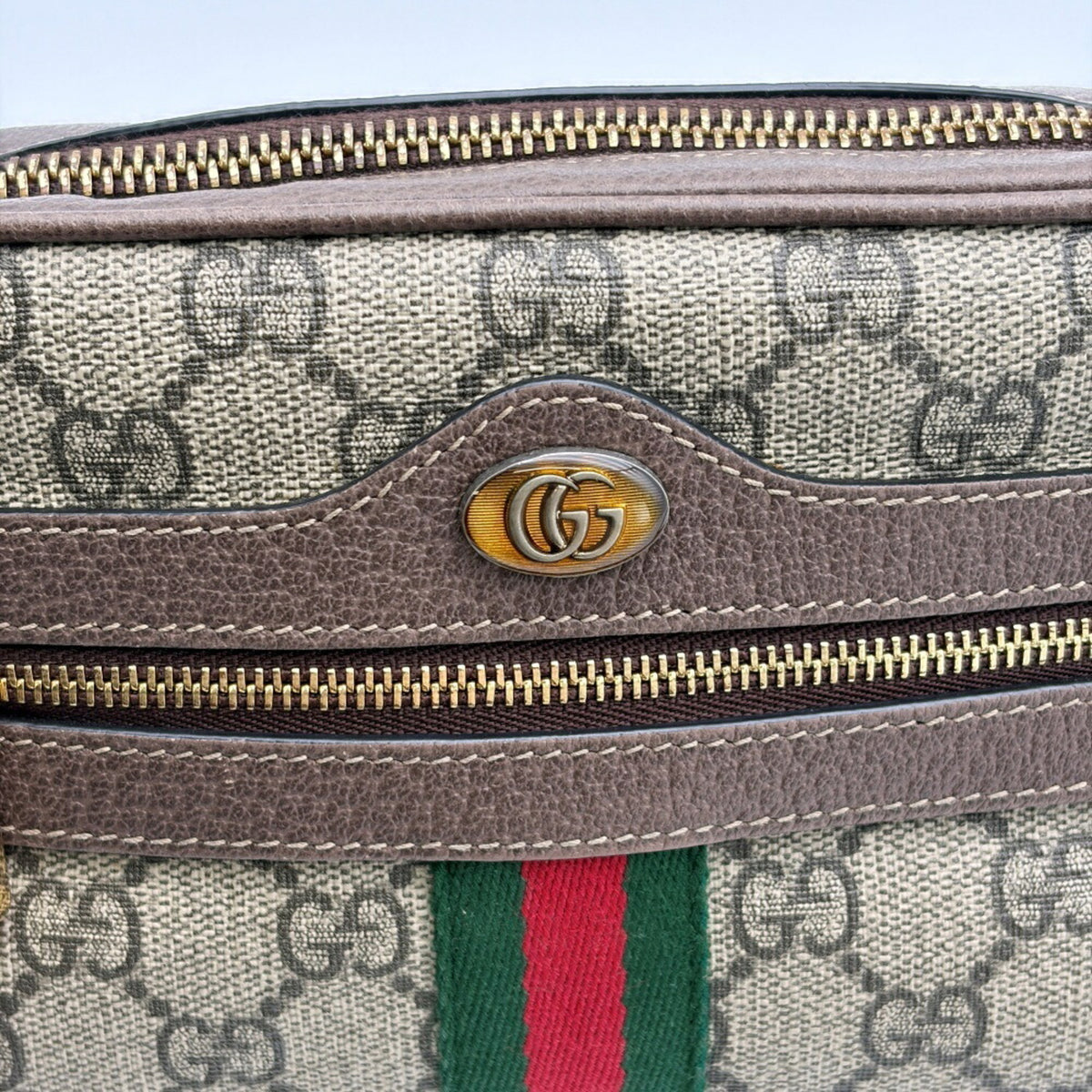 Gucci Sherry Line Beige Brown Gg Supreme Leather Shoulder Bag (Pre-Owned)